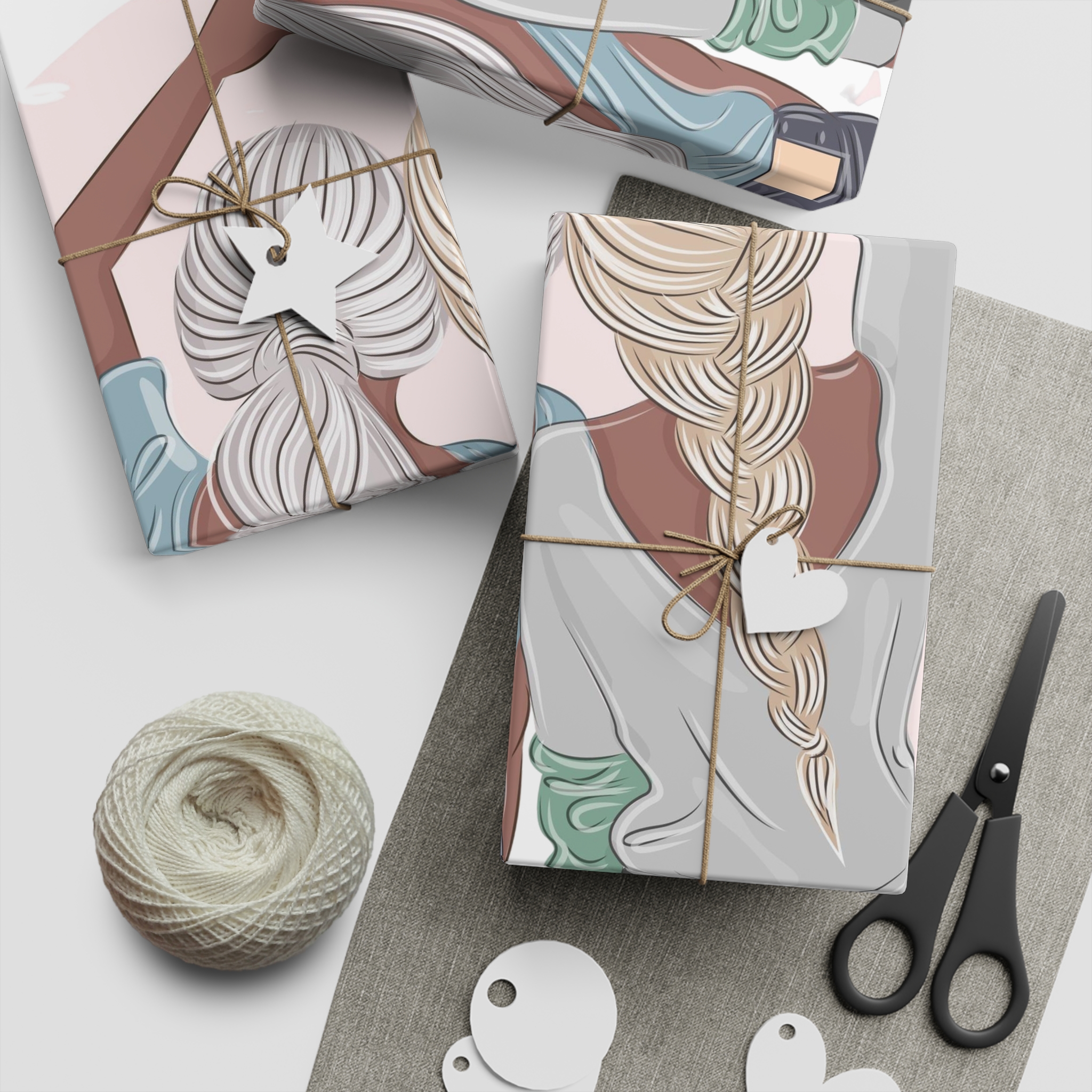 Stylish Girlfriends Two Sisters Show With Hands Heart View From Back Friendship Concept Fashion Vector Illustration Art Postcard Poster Interior Design Textile Print Gift Wrapping Paper Sheets 1pc - Image 2