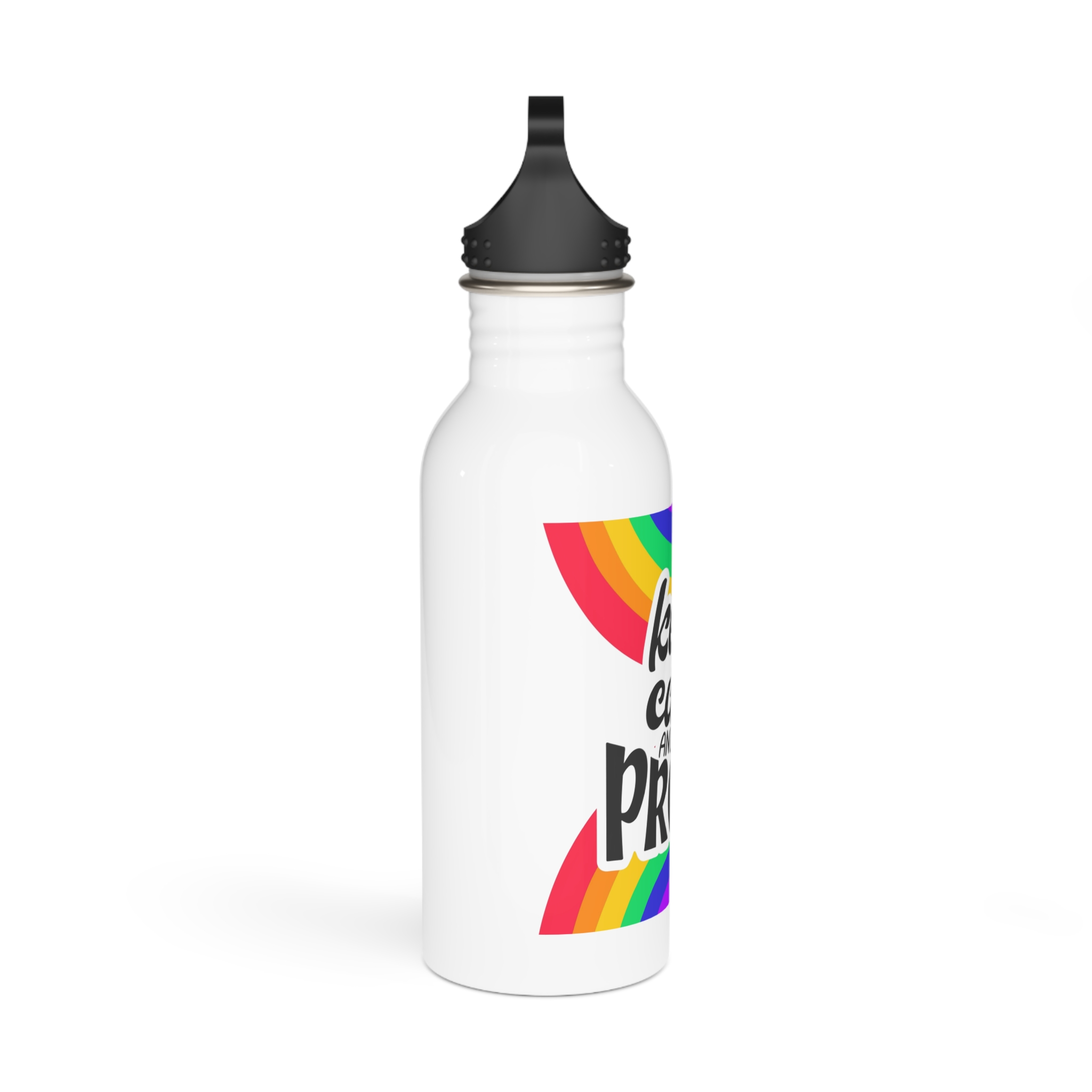 Keep Calm Be Proud Lgbt Lettering Quote Pride Poster Concept With Colorful Rainbow Vector Stainless Steel Water Bottle - Image 2
