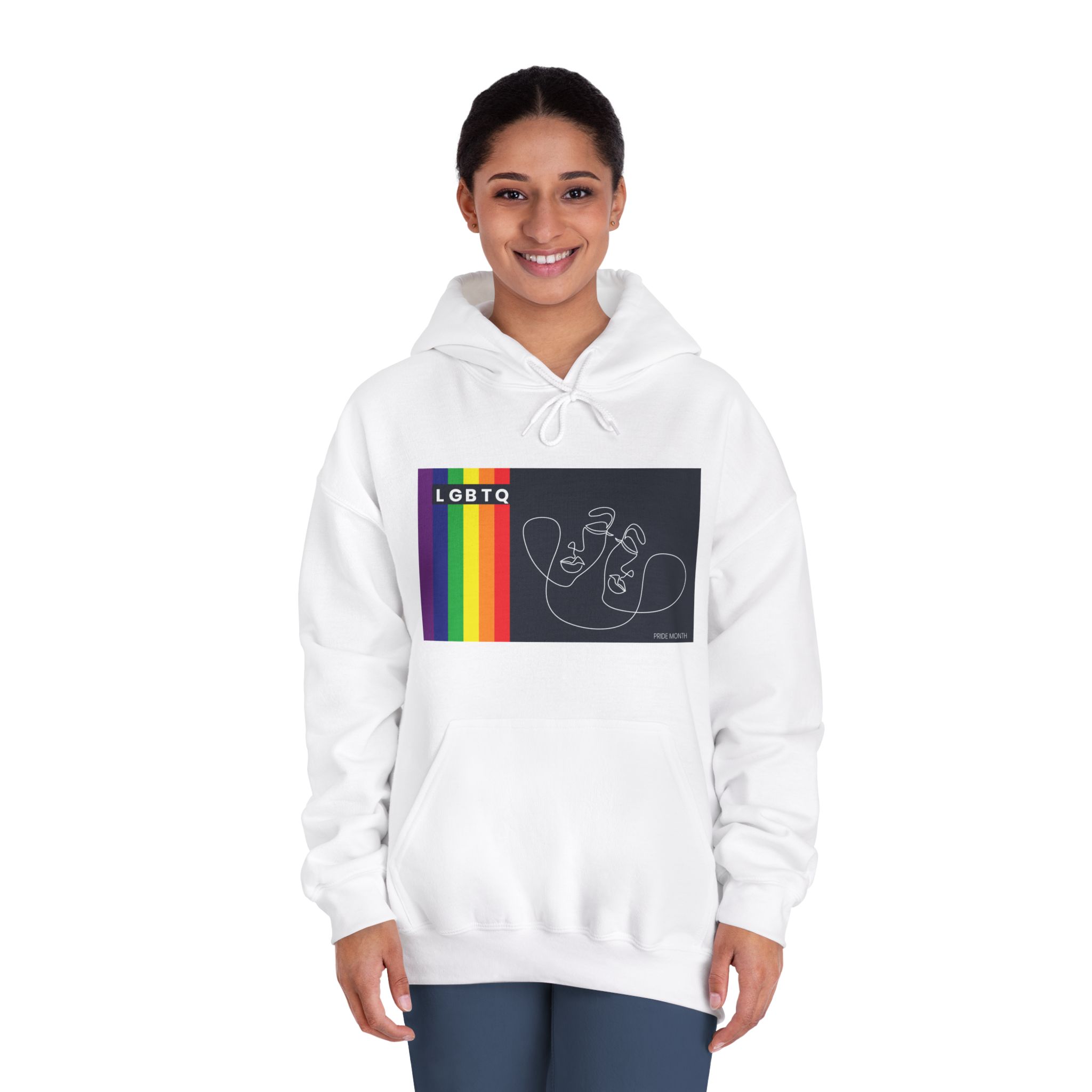 Lgbtq Pride Month Color Flag Dark Background With Female Couple Line Are Vector Illustration Unisex Dryblend Hooded Sweatshirt - Image 4