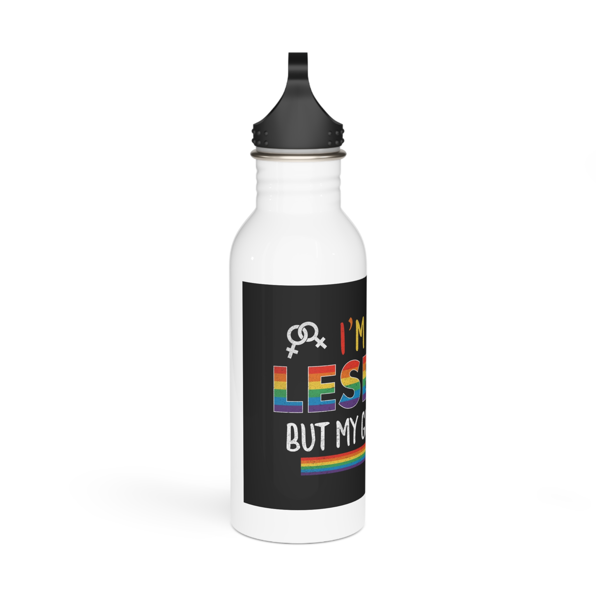 Pride Gay Rainbow Typography Vector Premium T Shirt(4) Stainless Steel Water Bottle - Image 2