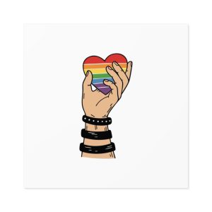 Hand Holding Rainbow Heart Symbolizing Pride Lgbtq Support With Black Wristbands Vector Illustration Laminate Stickers Square