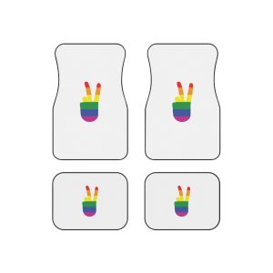 Rainbow Peace Sign Hand Gesture Colored Lgbt Flag Car Mats Set Of 4