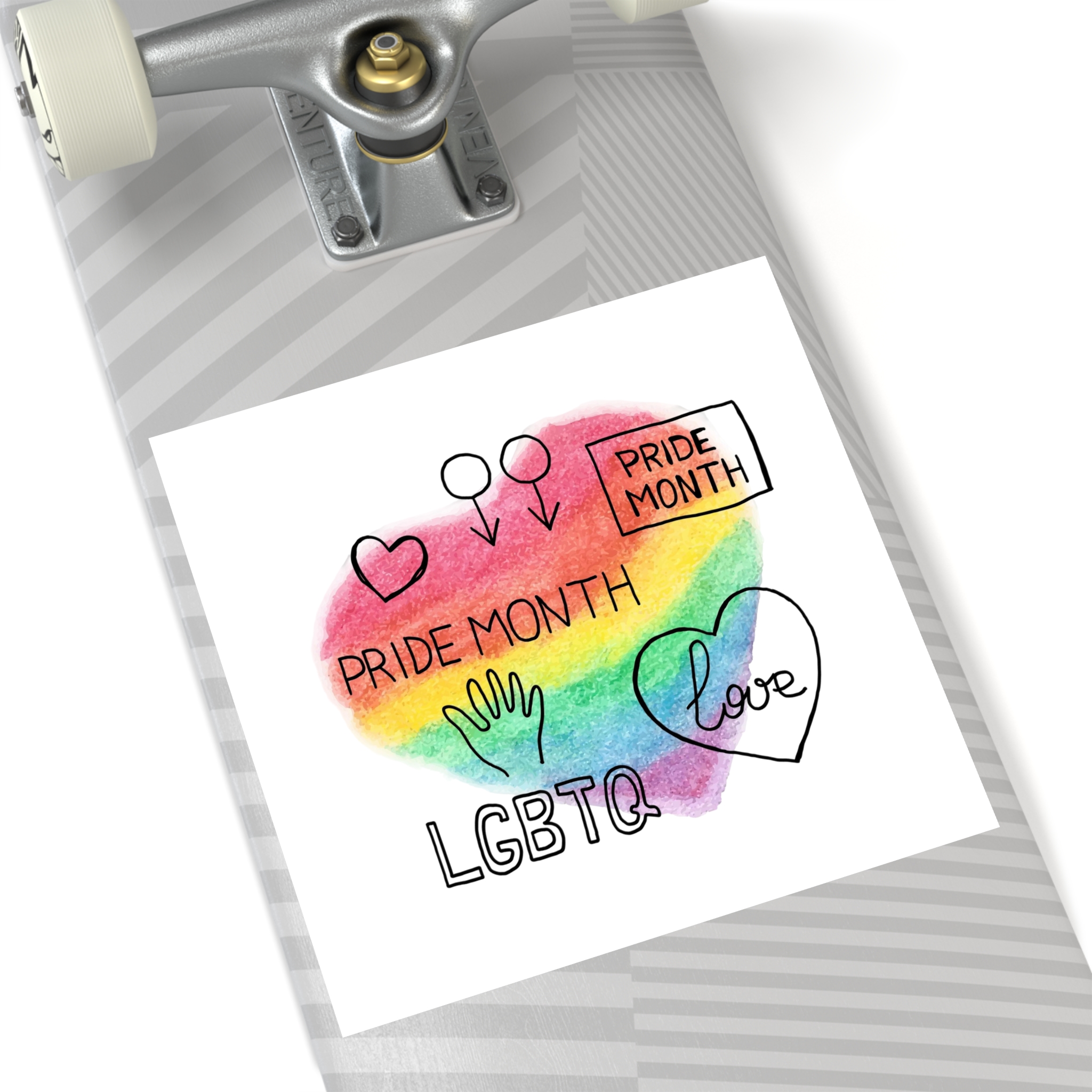 Lgbtq Hand Drawn Symbols Rainbow Coloured Heart Background Laminate Stickers Square - Image 60