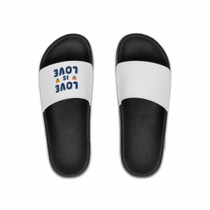 Vector Illustration With Text Love Is Love With Rainbow Heart Symbols Representing Lgbtq Gay Pride Mens Slide Sandals