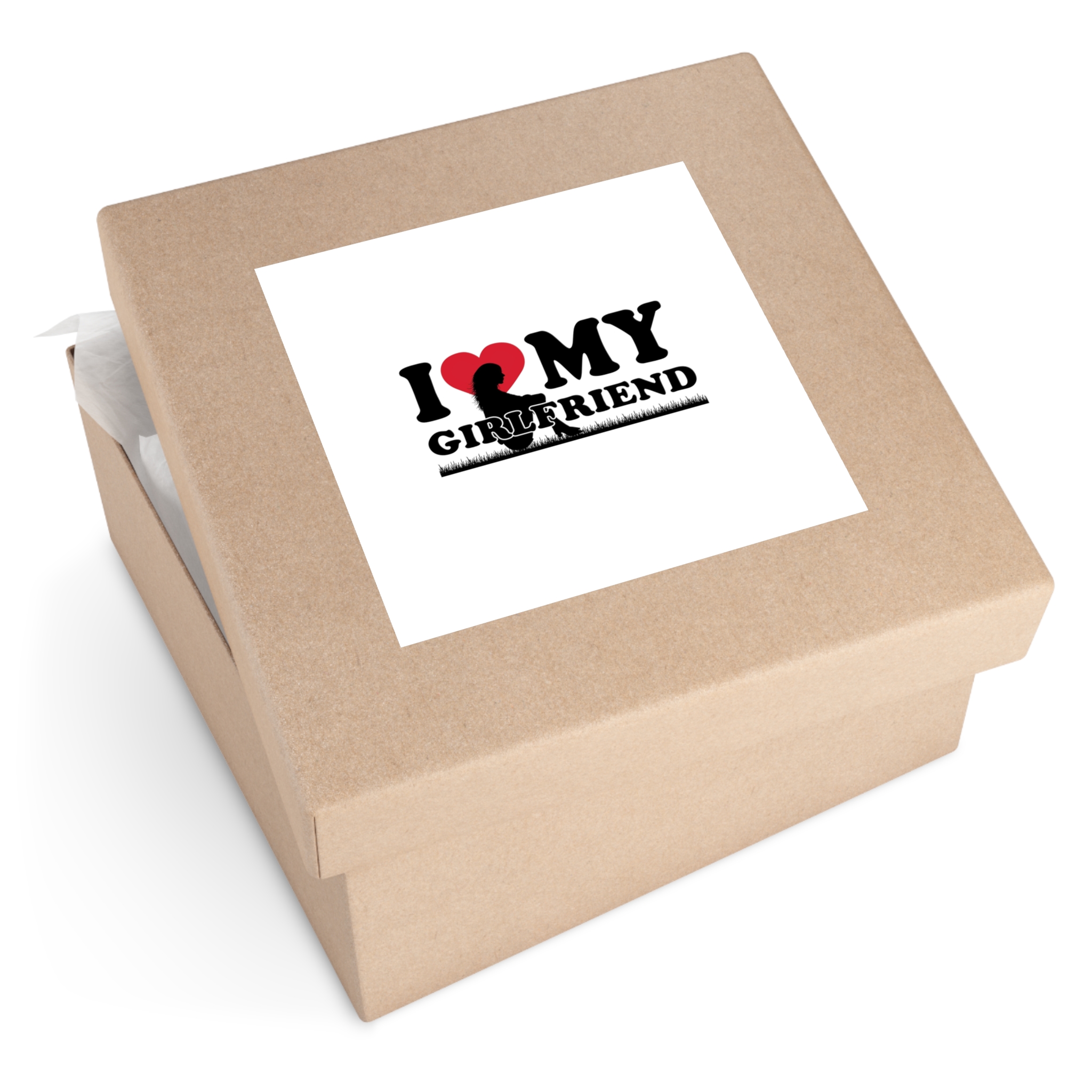 I Love My Girlfriend With Heart Accompanied By Silhouette Girl Sitting Grass Field Laminate Stickers Square - Image 63