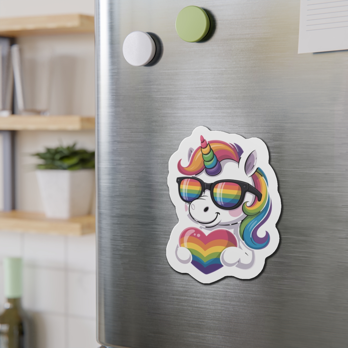 Cute Unicorn With Rainbowcolored Mane Tail Is Wearing Black Sunglassesnbow Stripes Die Cut Magnets - Image 15