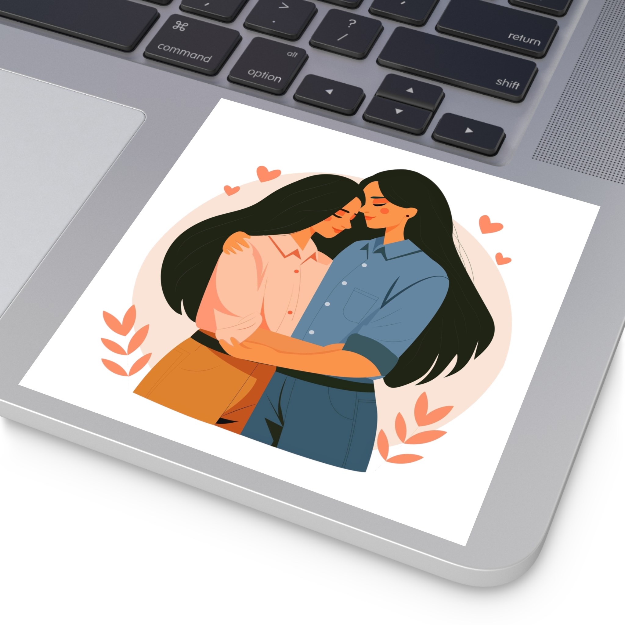 Indian Lesbian Couple Love Hugging Laminate Stickers Square - Image 35