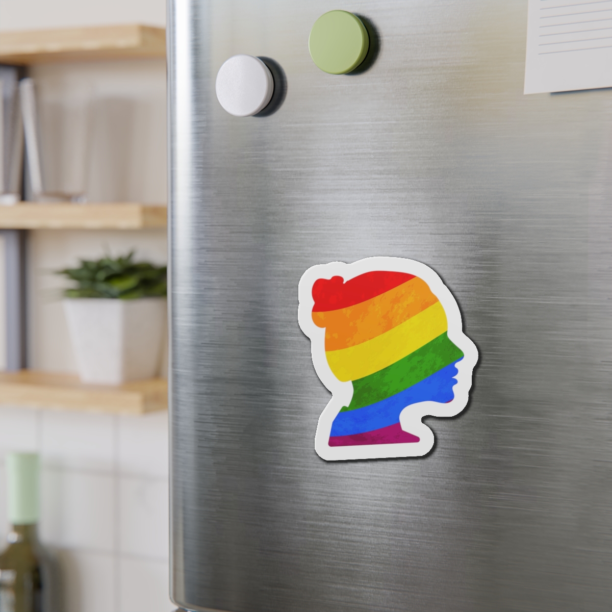 Black Detailed Realistic Girls Face Profile With Lgbt Pride Flag Isolated White Die Cut Magnets - Image 12