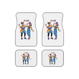 Two Diverse Young Women Celebrate Pride Month With Rainbow Flags Colorful Attire Car Mats Set Of 4