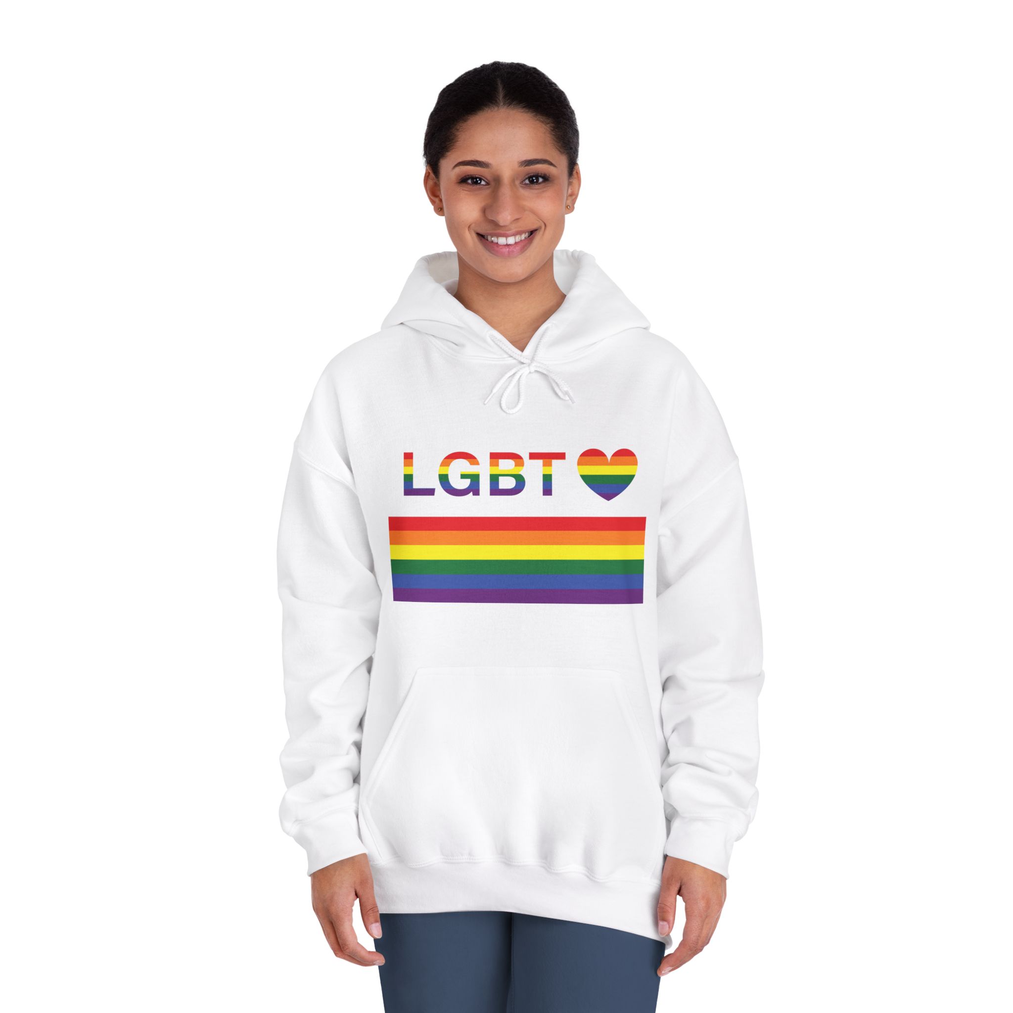 Lgbt Word Text Letter With Heart Rainbow Color Flag Isolated White Background Vector Illustration Unisex Dryblend Hooded Sweatshirt - Image 4