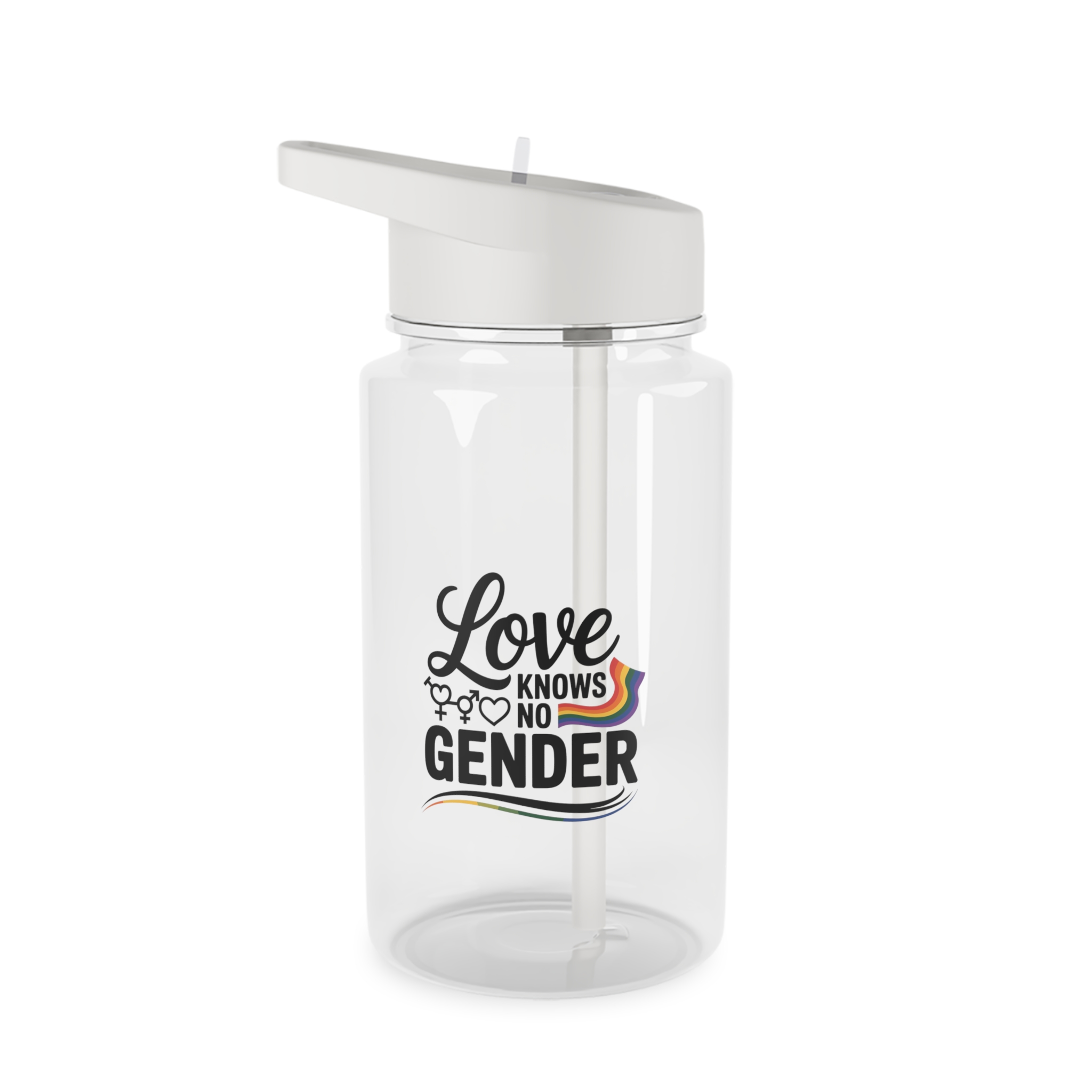 Love Knows No Gender T Shirt Design Isolated White Background Tritan Water Bottle