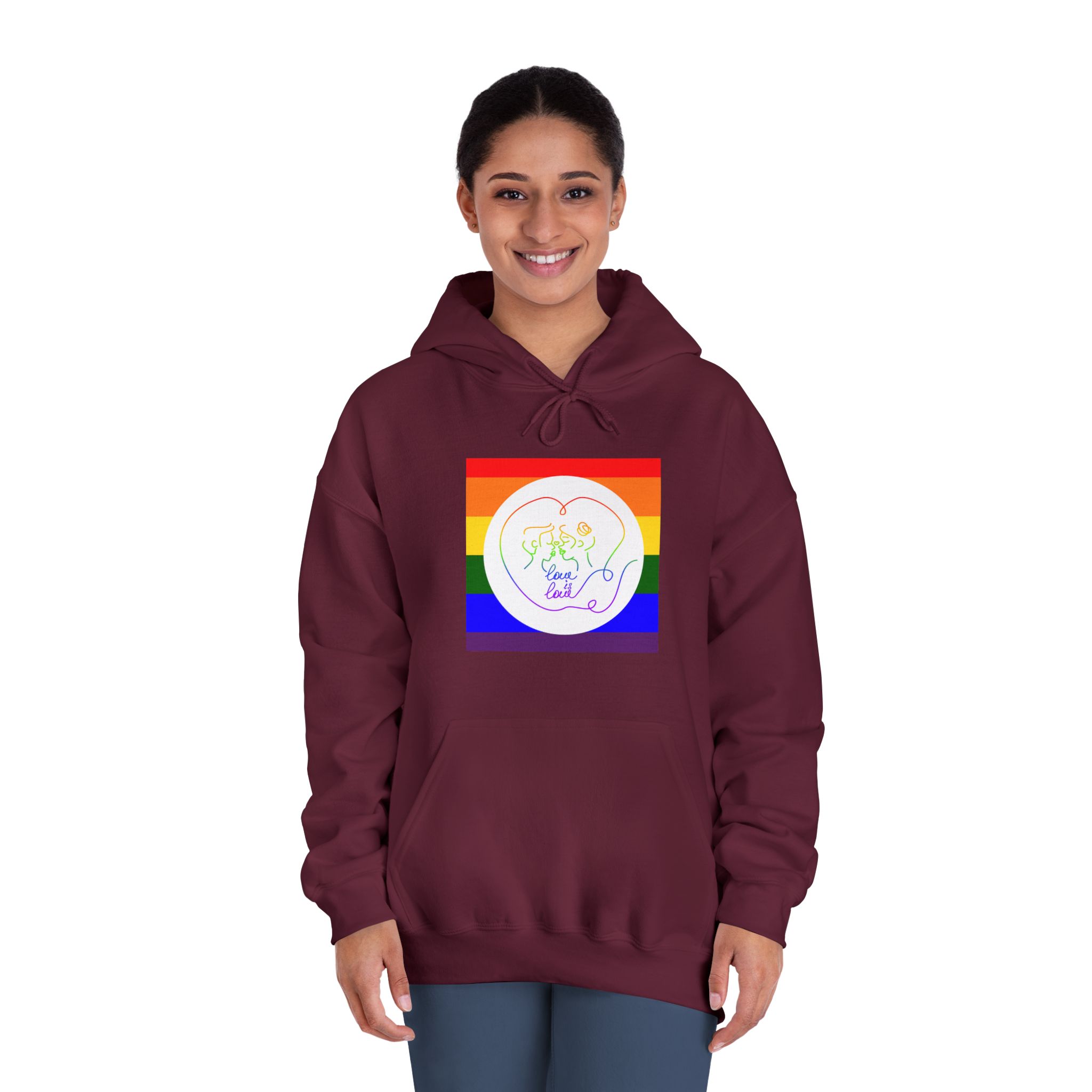 Poster With Kissing Woman Hand Lettering Love Is Love Theme Month Pride Lgbtq Love Background Unisex Dryblend Hooded Sweatshirt - Image 20