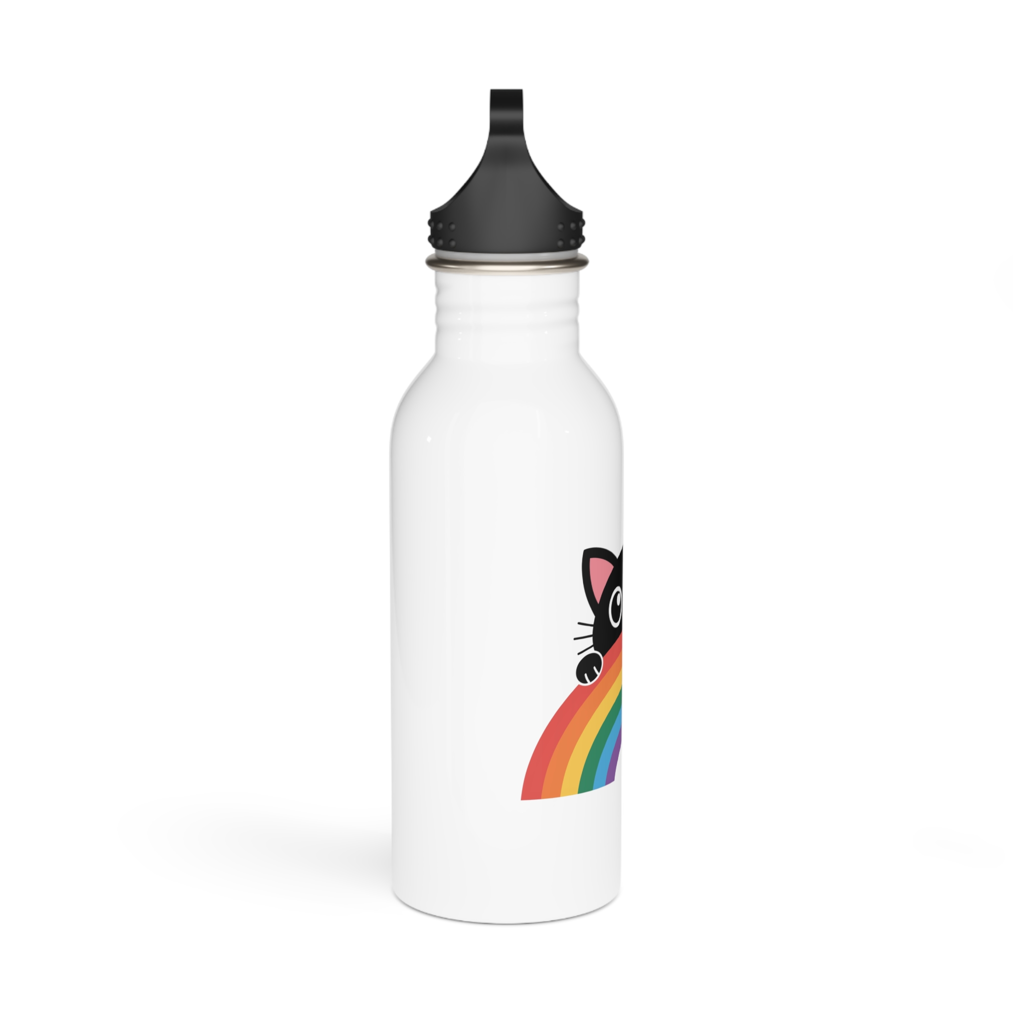 Black Cat With Rainbow Icon Pride Pet Design Vector Illustration Stainless Steel Water Bottle - Image 2