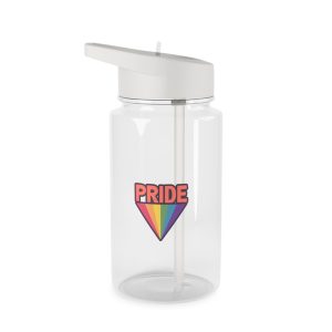 Pride Text With Rainbow Flag Badge Lgbt Symbol Gay Lesbian Bisexual Trans Queer Love Symbol Tritan Water Bottle