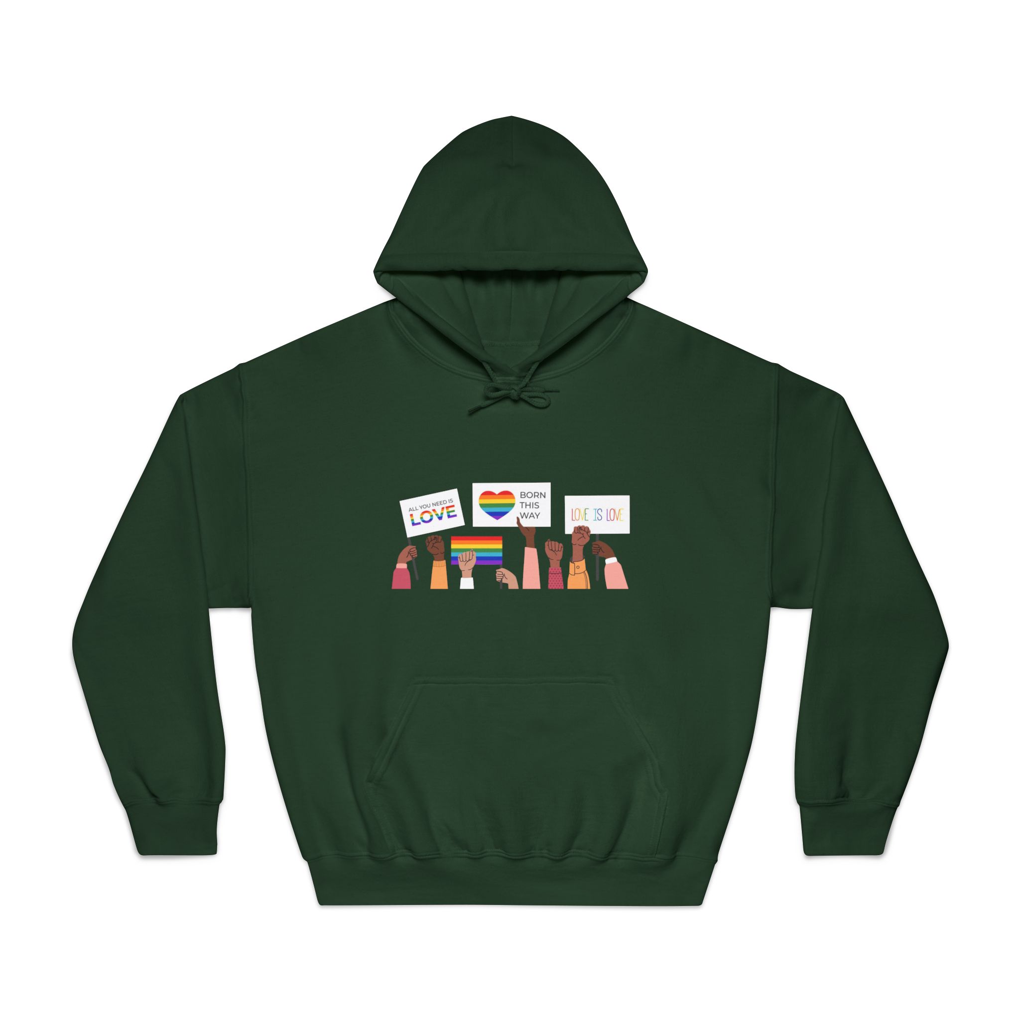 People Holding Lgbt Posters Symbols Signs Flags With Rainbows Pride Month Human Rights Love Is Love Unisex Dryblend Hooded Sweatshirt - Image 21