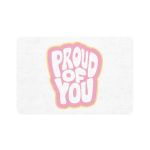 Colorful Retro Bubble Letter Typography Sticker Saying Proud You Pet Food Mat 12x18
