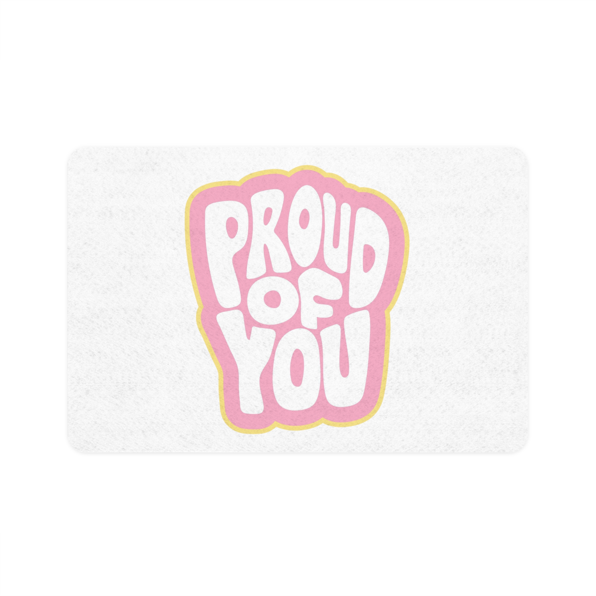 Colorful Retro Bubble Letter Typography Sticker Saying Proud You Pet Food Mat 12x18