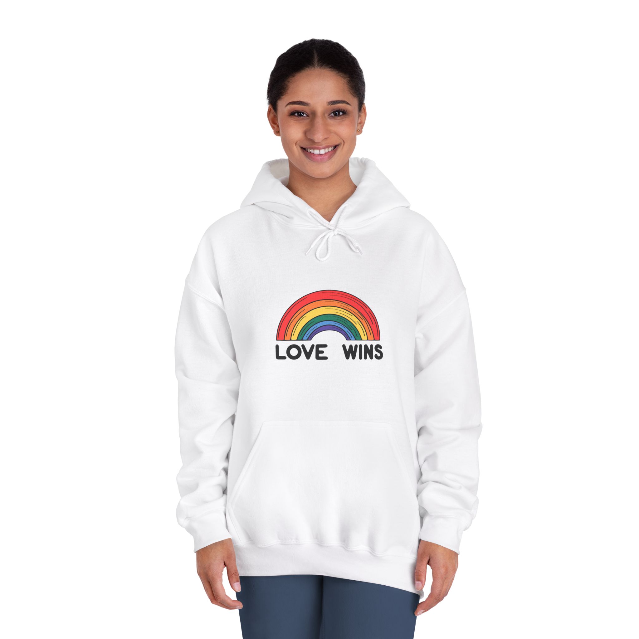 Love Wins Rainbow Pride Illustration Unisex Dryblend Hooded Sweatshirt - Image 4