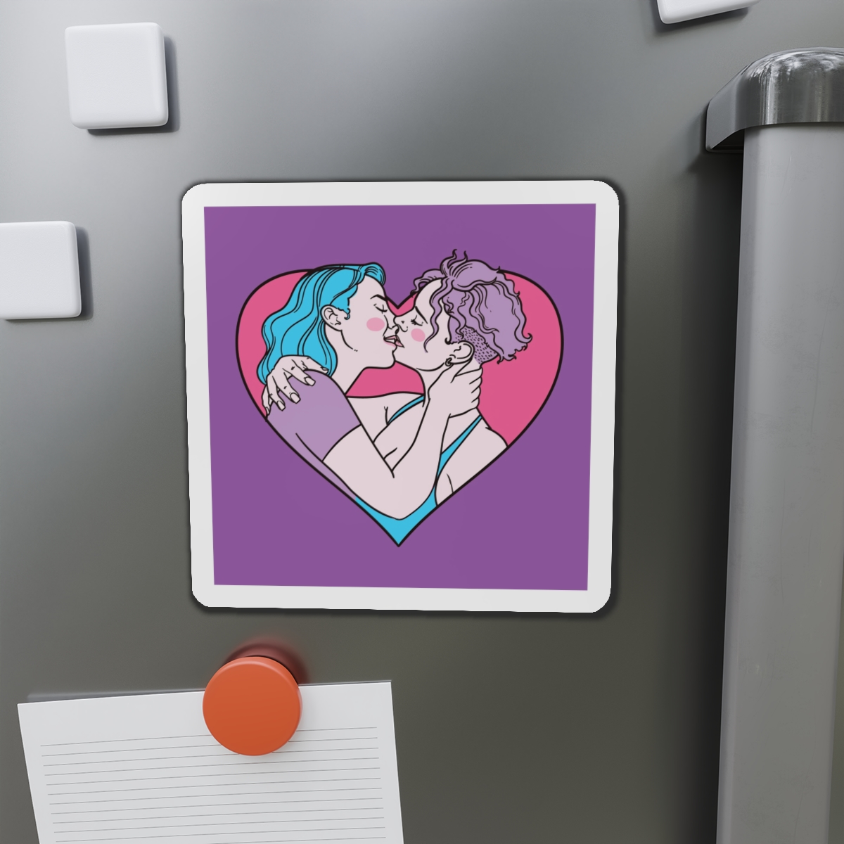 Hand Drawn Affectionate Lesbian Kiss Die Cut Magnets - Image 14