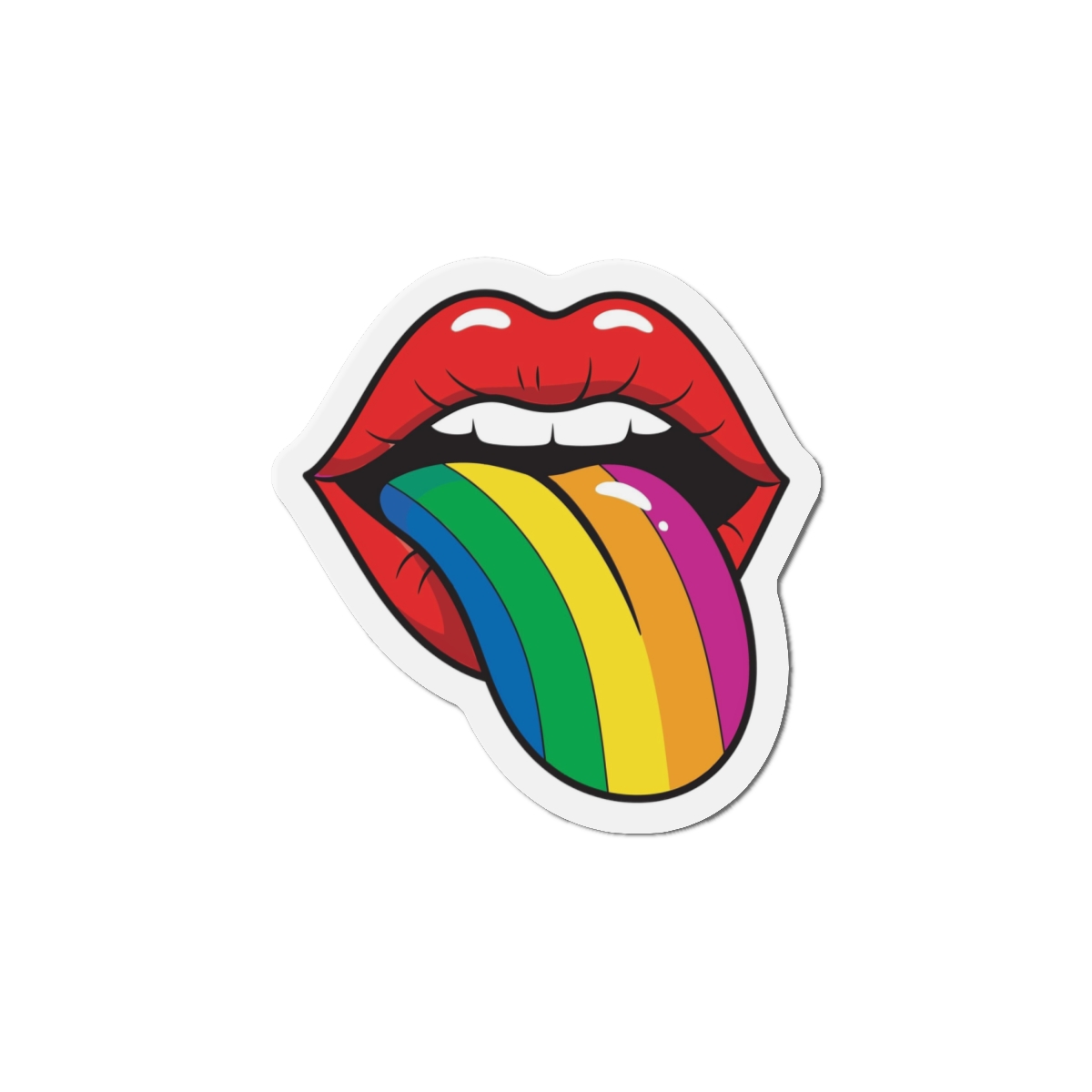 Pop Art Illustration Open Red Lips With Long Colorful Rainbow Tongue Sticking Out Now Die Cut Magnets - Image 13