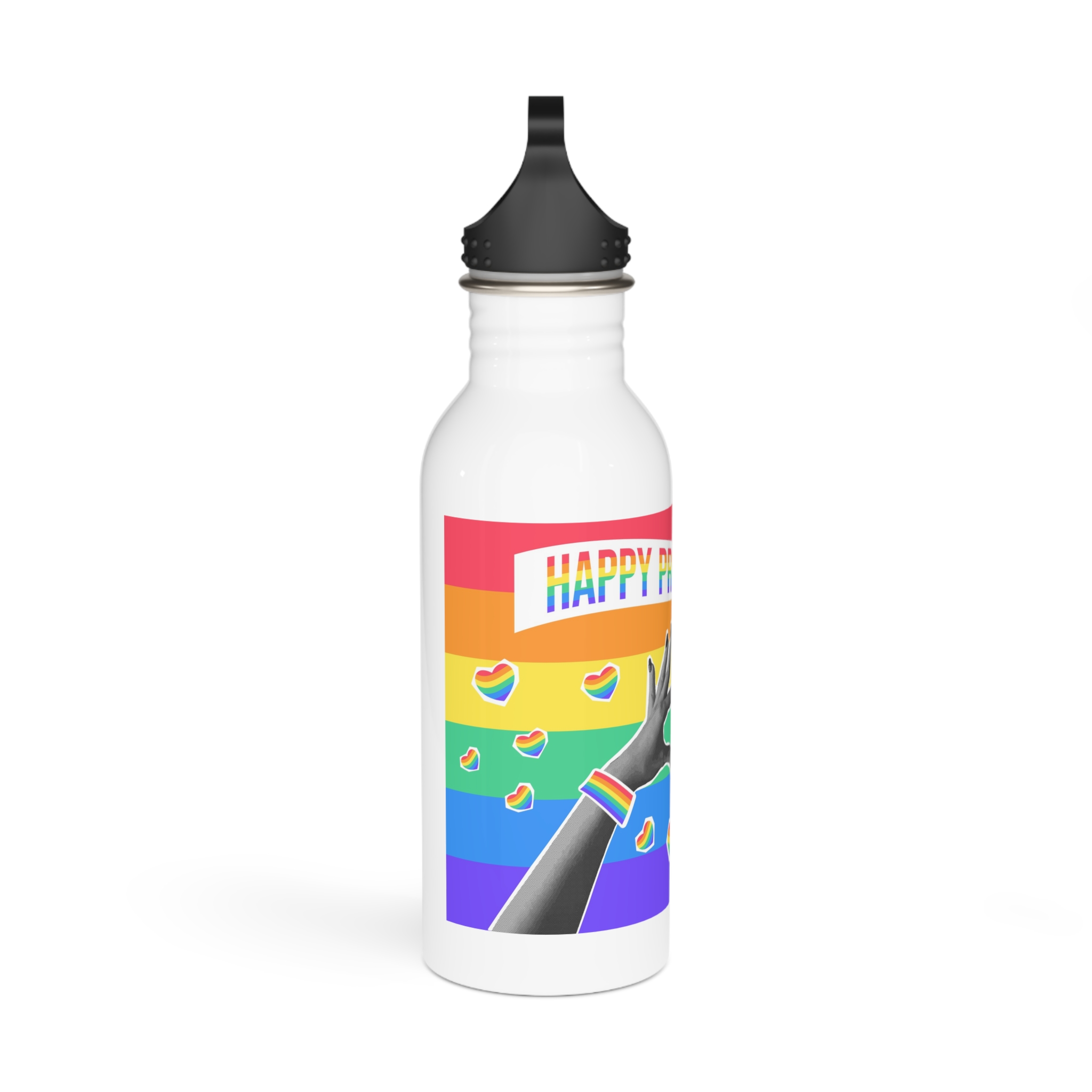 Lgbtq Pride Month Card Y2k Style Trendy Retro Collage Halftone Hands Stainless Steel Water Bottle - Image 2