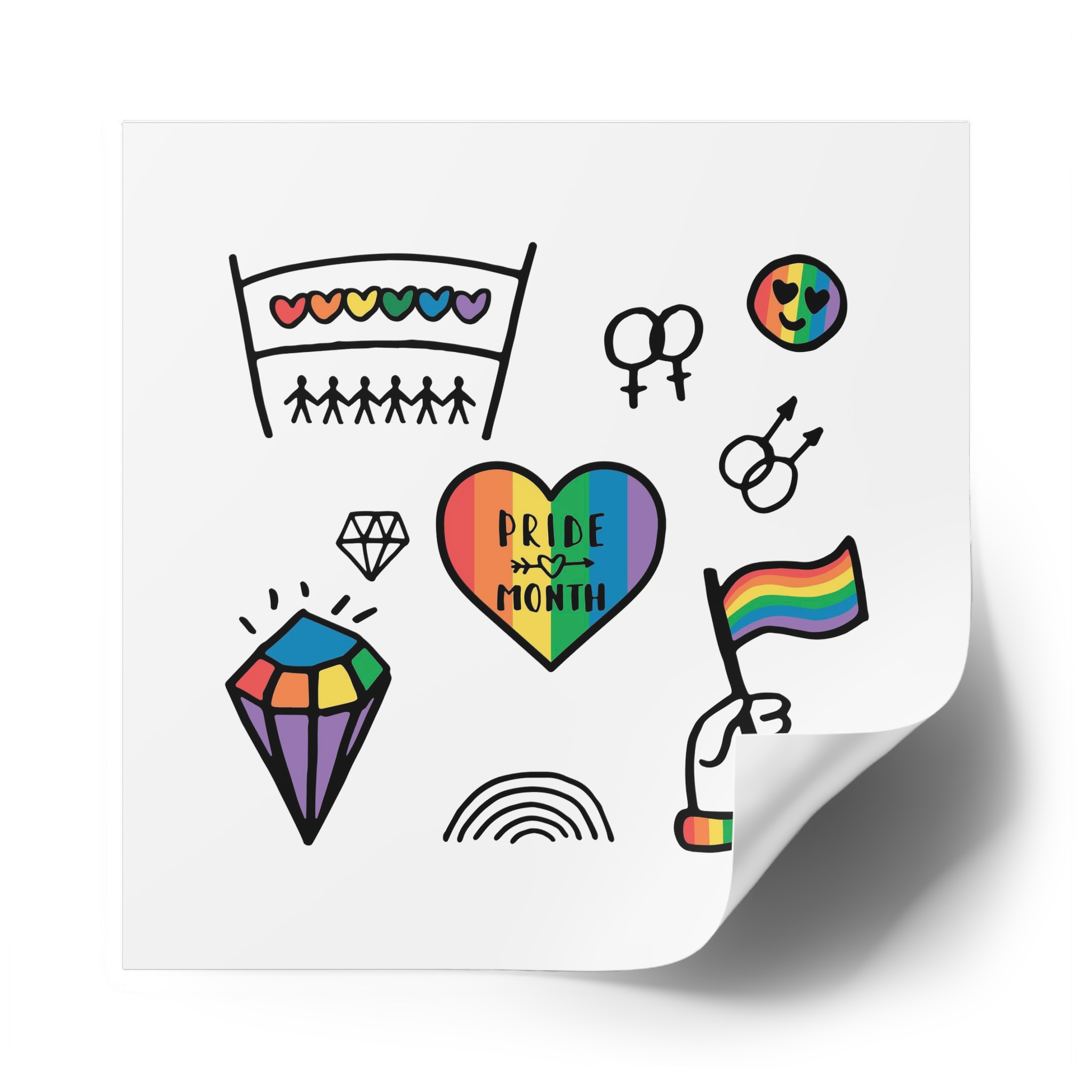 Lgbt Doodle Set Rainbow Flag Pride Month Vector Illustration Laminate Stickers Square - Image 58