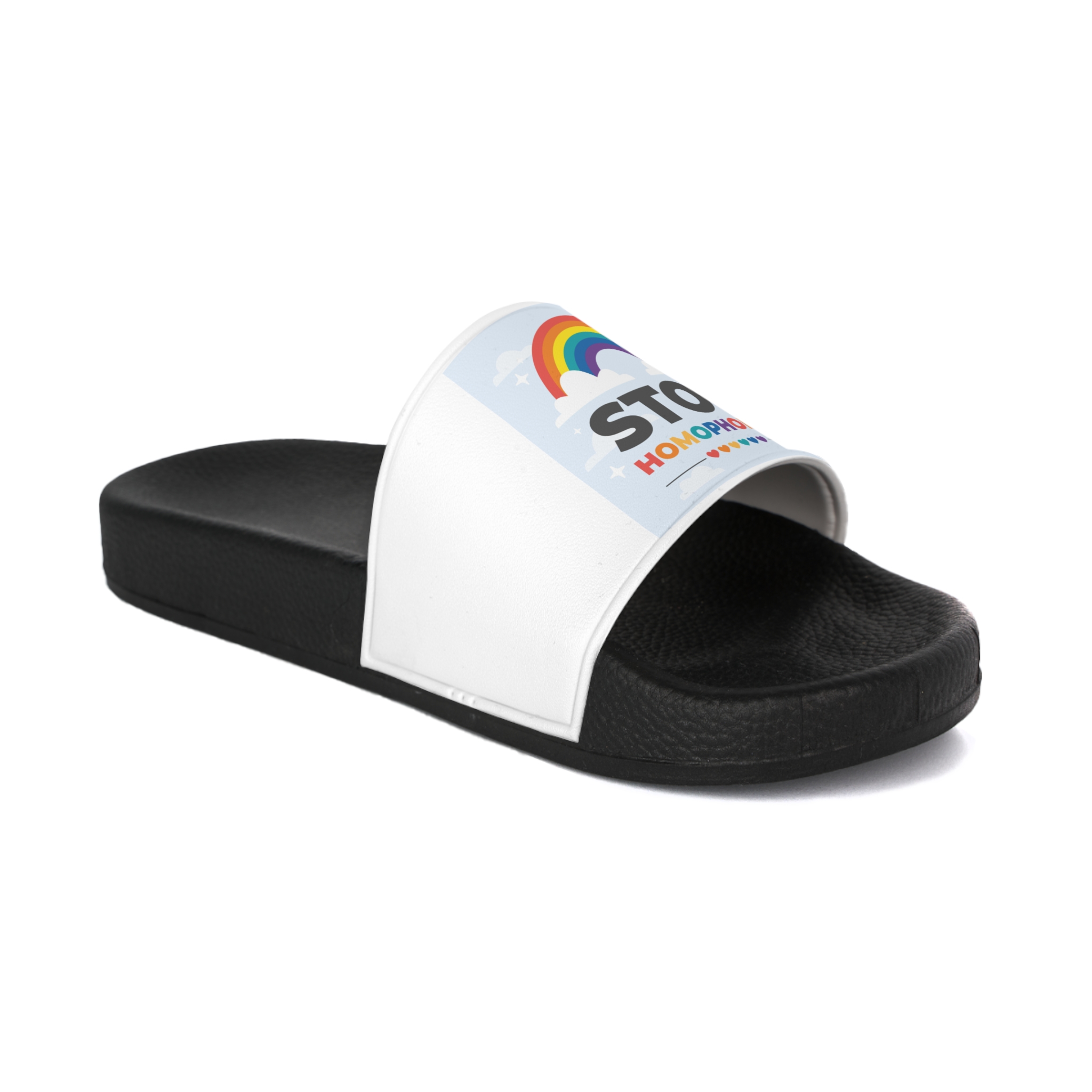 Hand Drawn Stop Homophobia Concept Illustration Mens Slide Sandals - Image 2