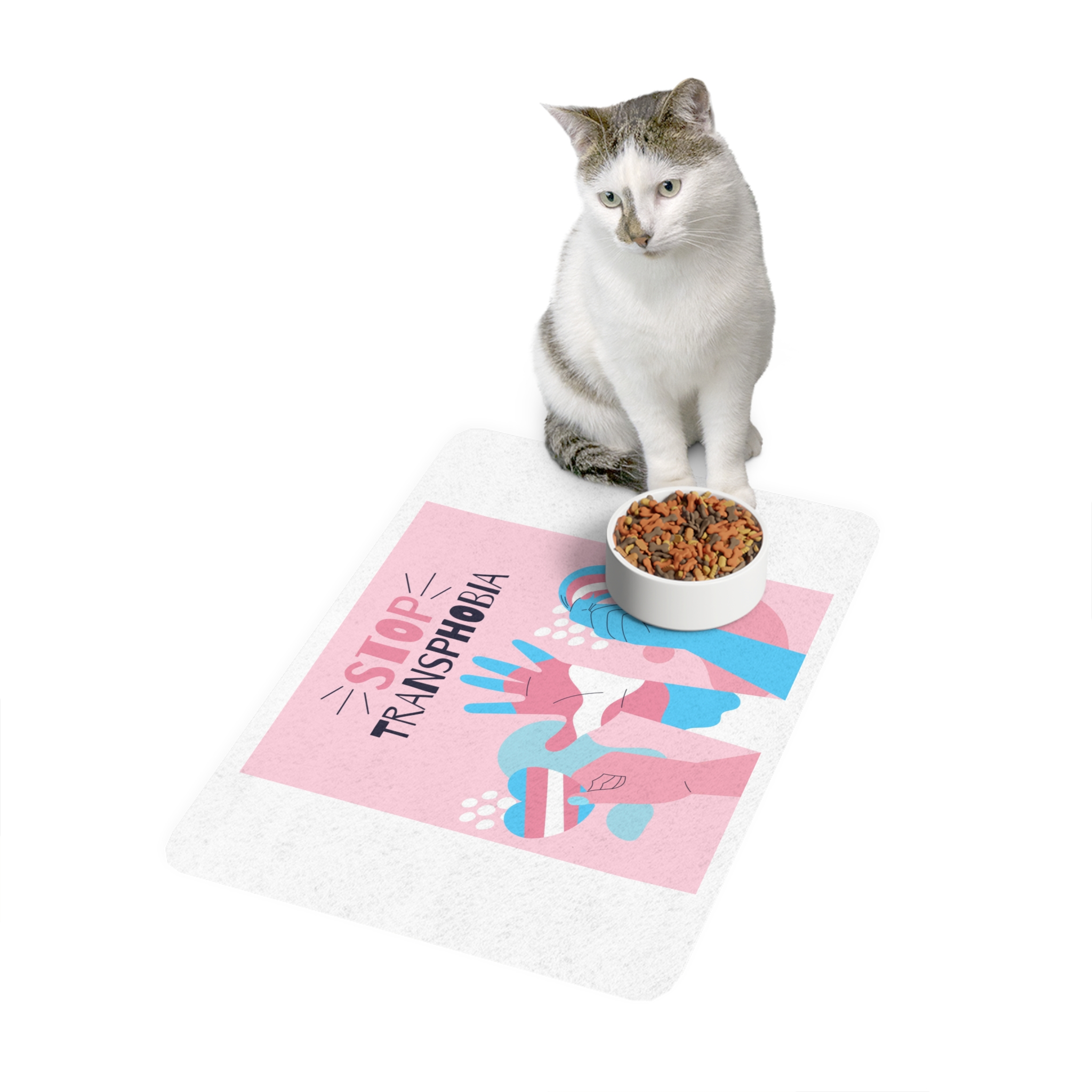Hand Drawn Flat Design Stop Transphobia Concept Pet Food Mat 12x18 - Image 3