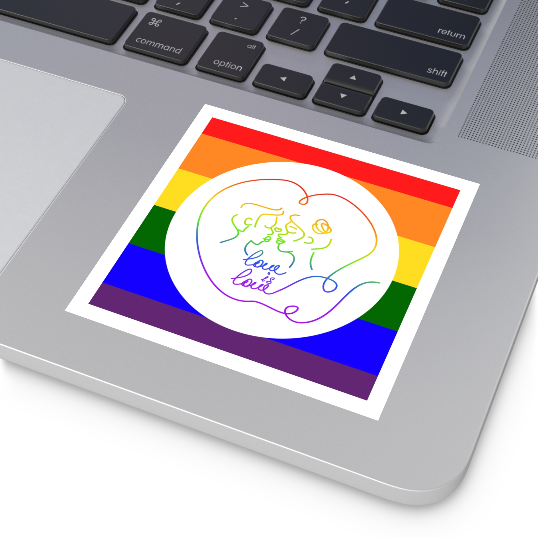 Poster With Kissing Woman Hand Lettering Love Is Love Theme Month Pride Lgbtq Love Background Laminate Stickers Square - Image 19
