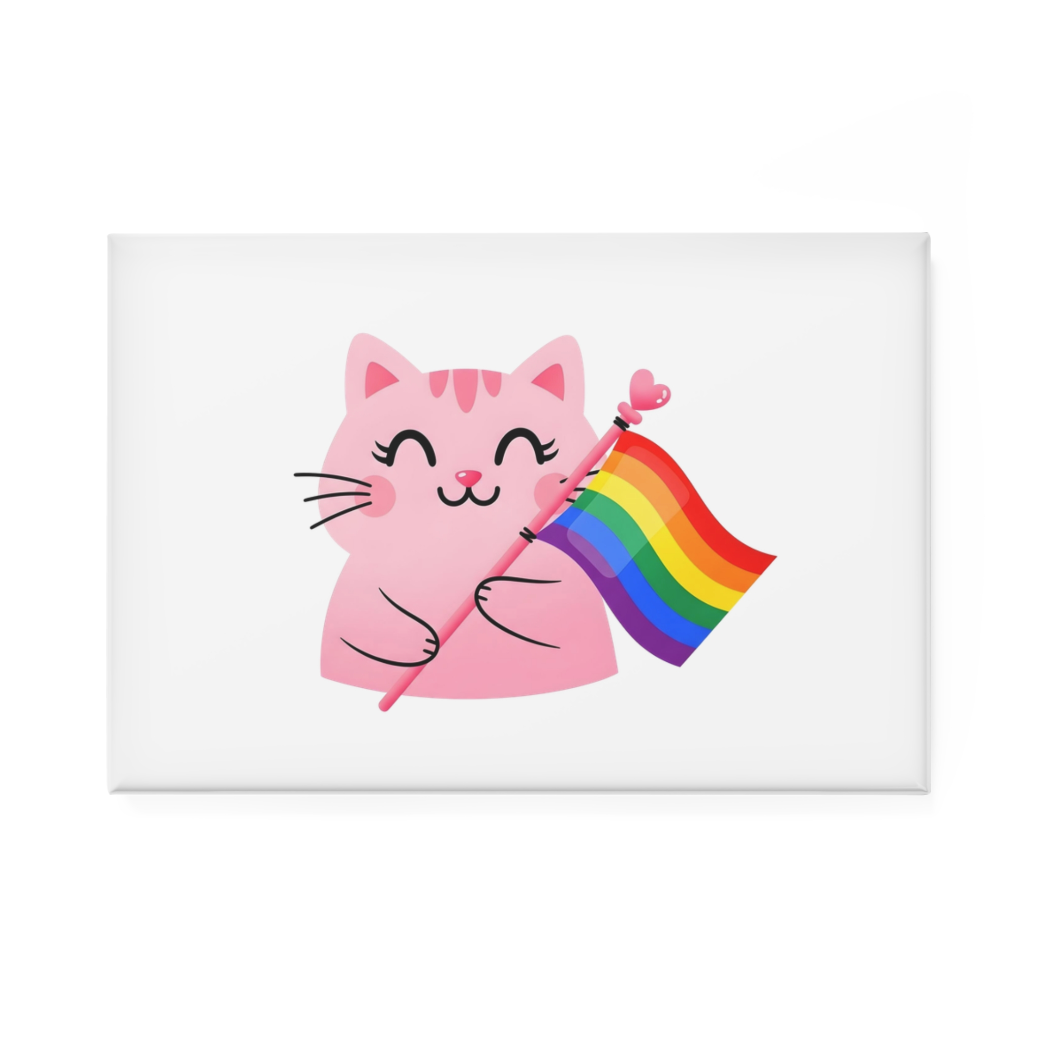 Cute Pink Cat With Rainbow Pride Flag Button Magnet Rectangle 1 And 10 Pcs - Image 5