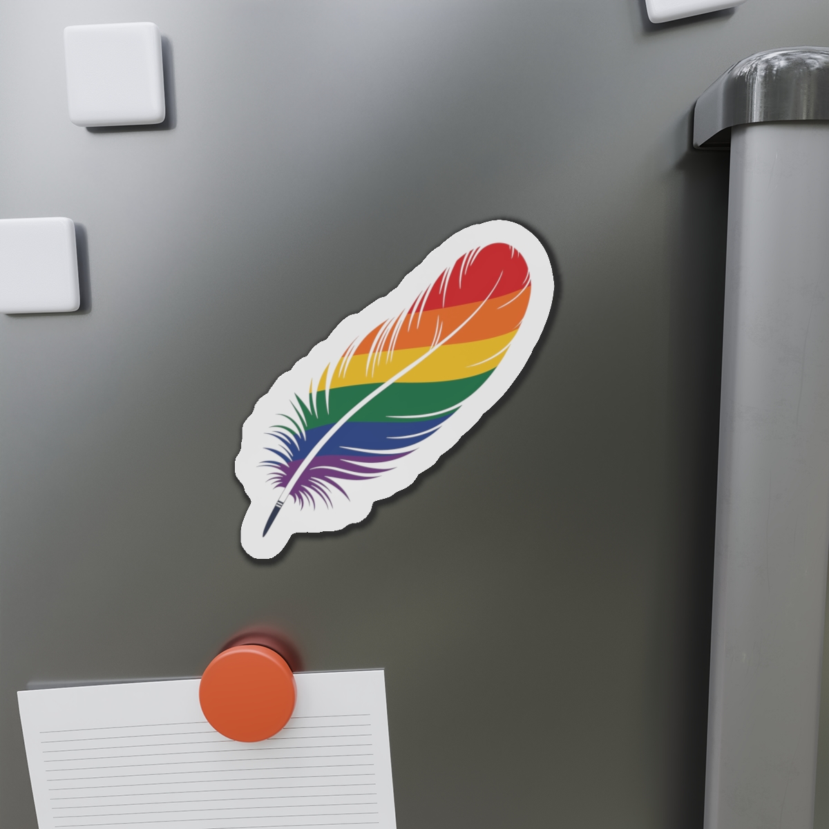 Single Feather Adorned With Vibrant Colors Rainbow Flag Die Cut Magnets - Image 14