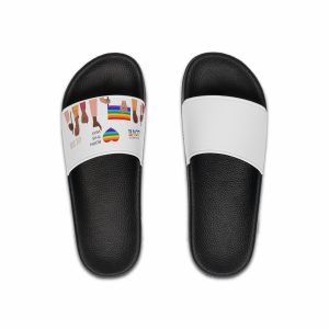 People Holding Lgbt Posters Symbols Signs Flags With Rainbows Pride Month Human Rights Love Is Love Mens Slide Sandals
