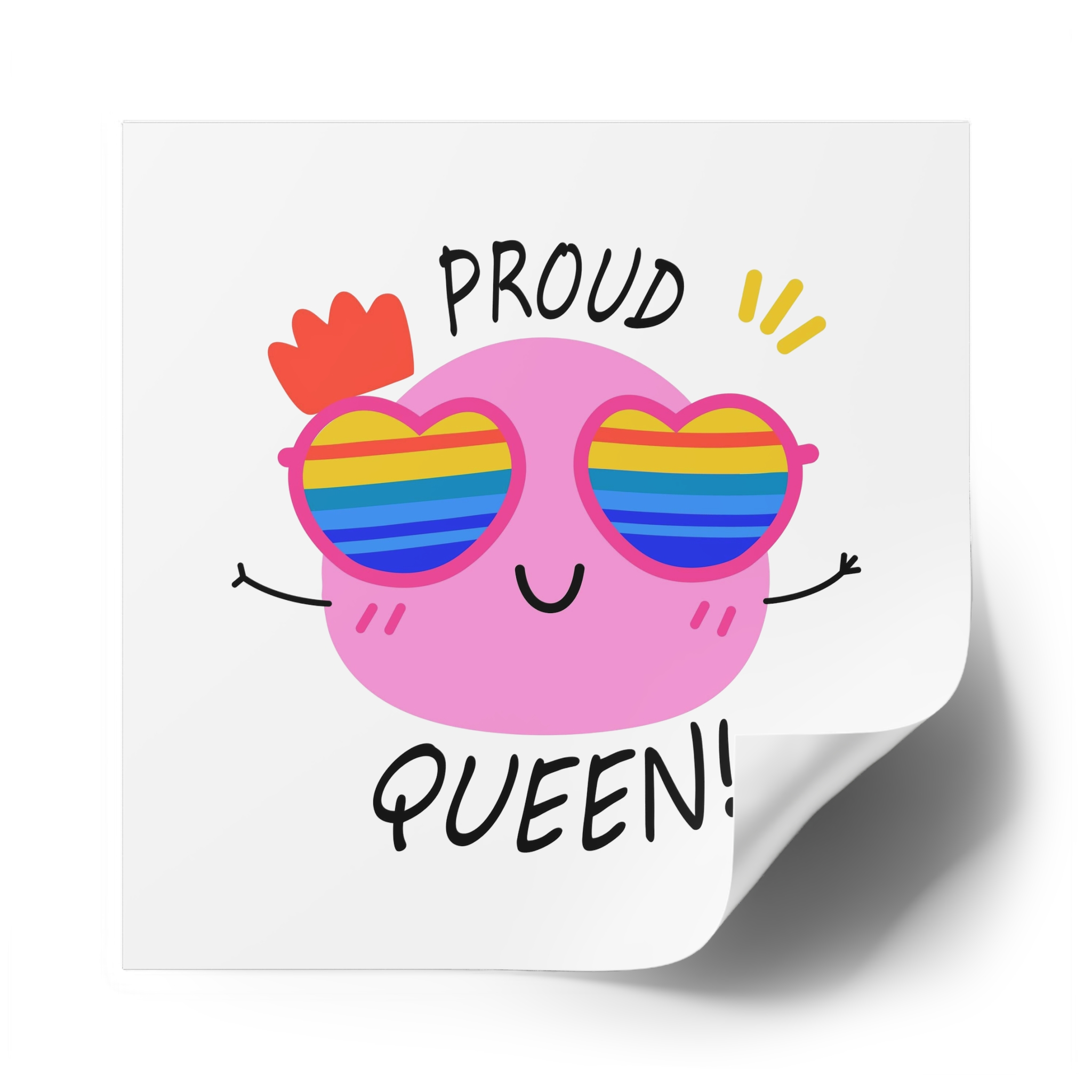 Pink Blob With Rainbow Heart Sunglasses Saying Proud Queen Flat Sticker Laminate Stickers Square - Image 50