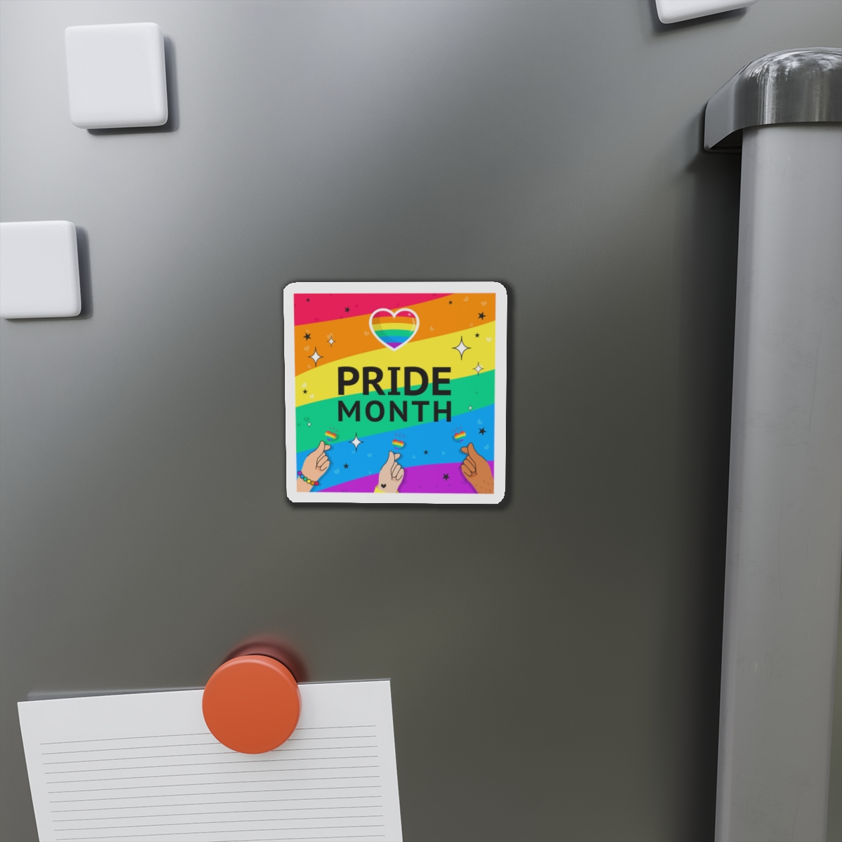 Pride Month Greeting Card Vector Illustration Hand Symbol Mini Heart Rainbow Flag Die Cut Magnets - Image 5