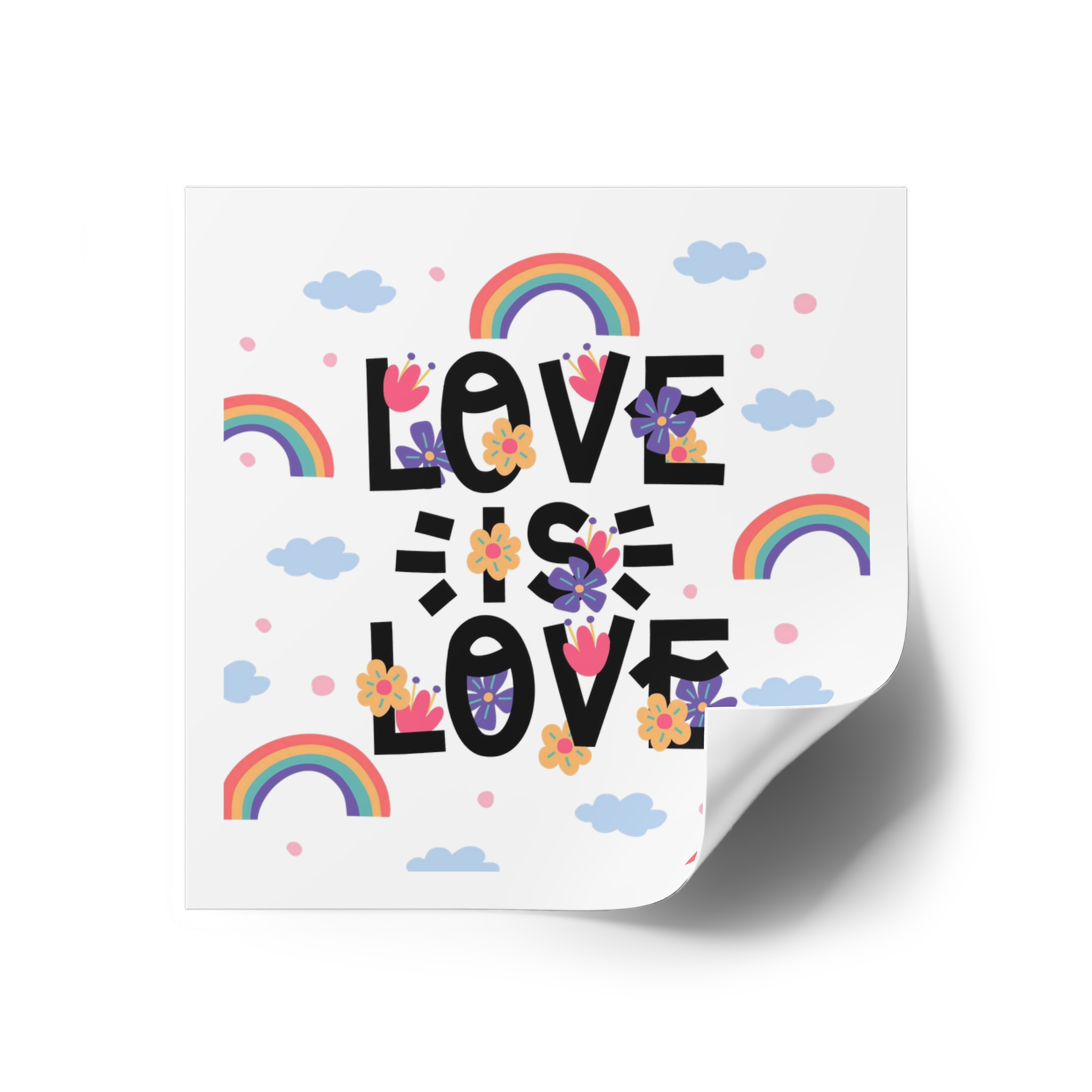 Pride Day Lettering With Rainbows Flowers Laminate Stickers Square - Image 30