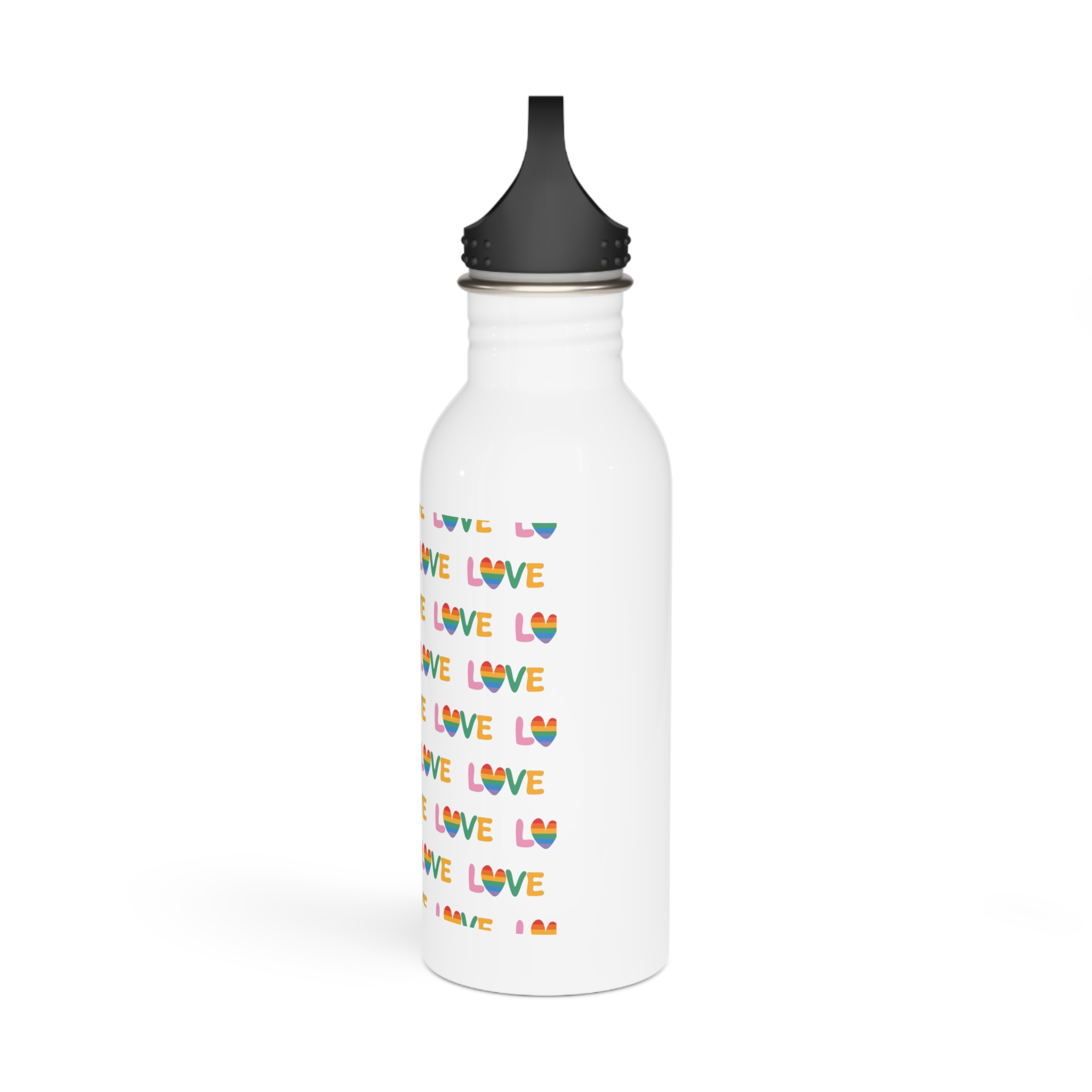 Rainbow Love Lettering Seamless Pattern Happy Pride Minimalistic Background With Simple Text Stainless Steel Water Bottle - Image 4