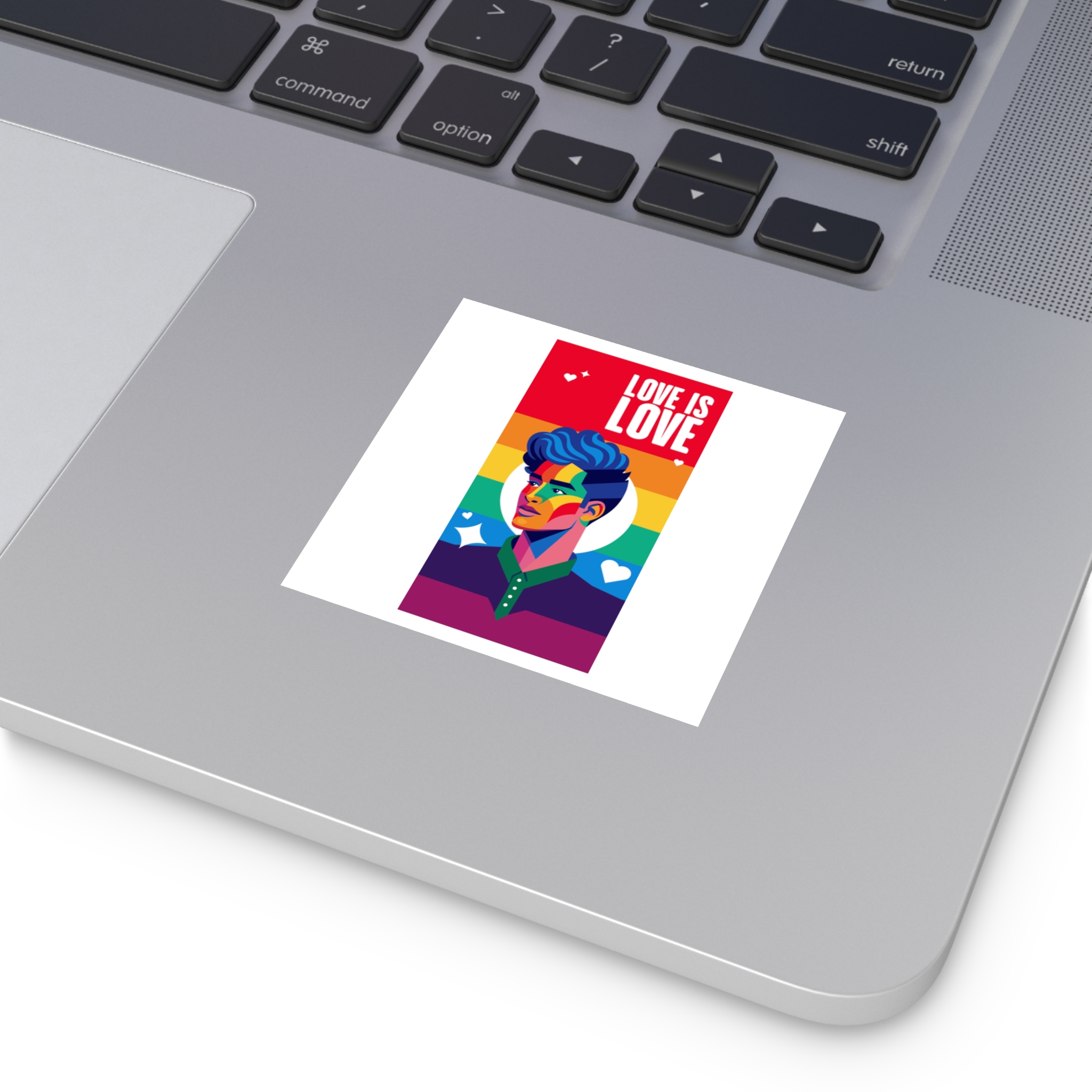 Poster Man With Rainbow Colored Face Rainbow Colored Background Laminate Stickers Square - Image 3