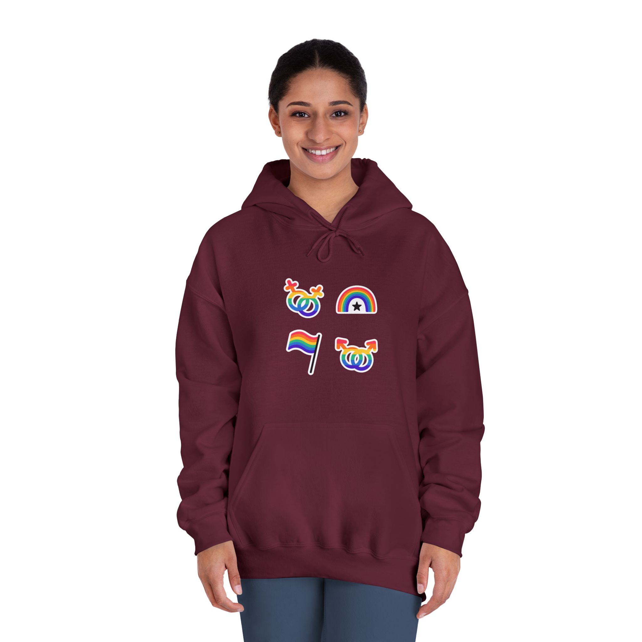 Lgbt Stickers Doodle Style Lgbtq Set Lgbt Pride Community Symbols Rainbow Colored Elements Flag Heart Rainbow Unisex Dryblend Hooded Sweatshirt - Image 20