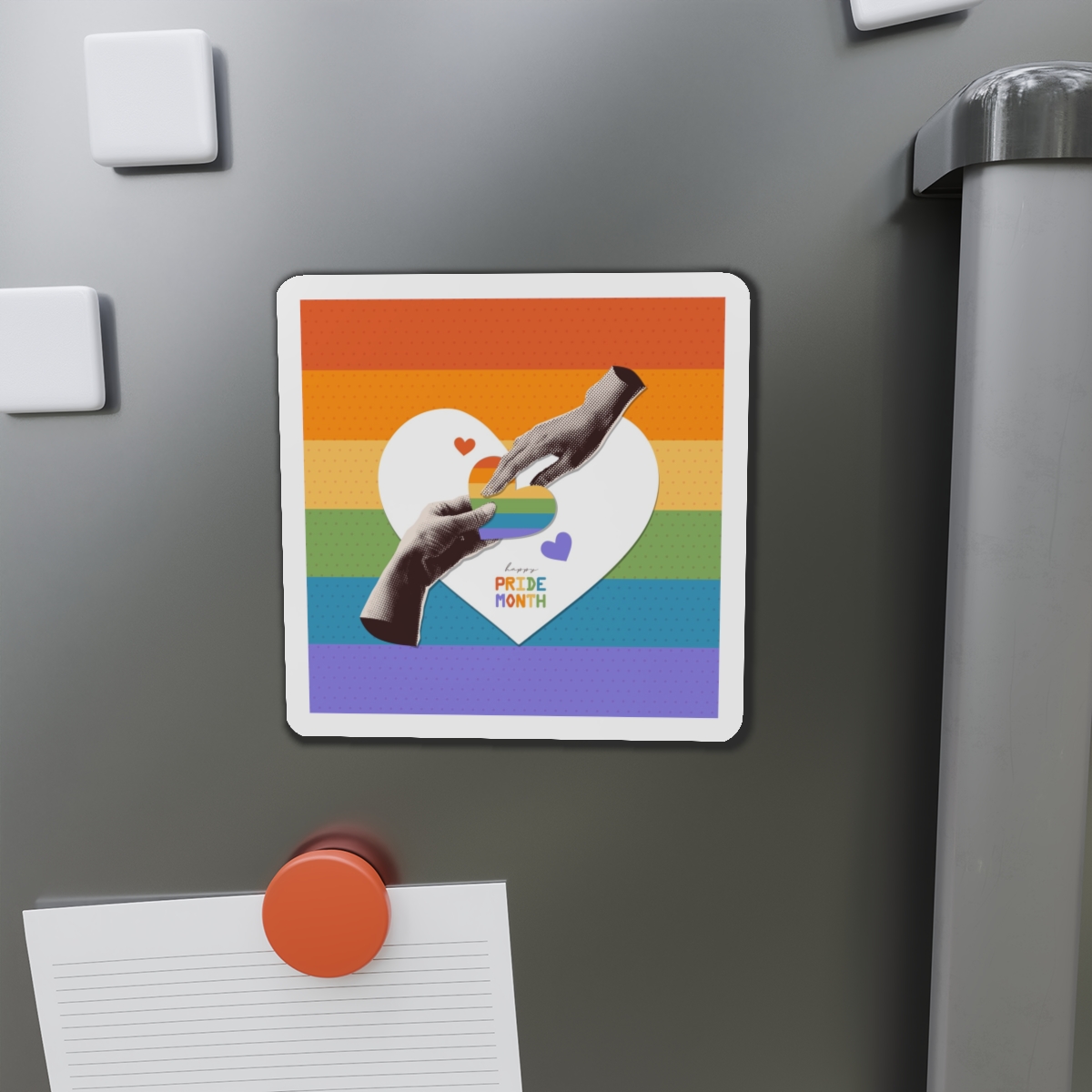 Retro Nostalgic Banner Pride Month Halftone Hands Holding Striped Heart Vintage Collage With Die Cut Magnets - Image 11