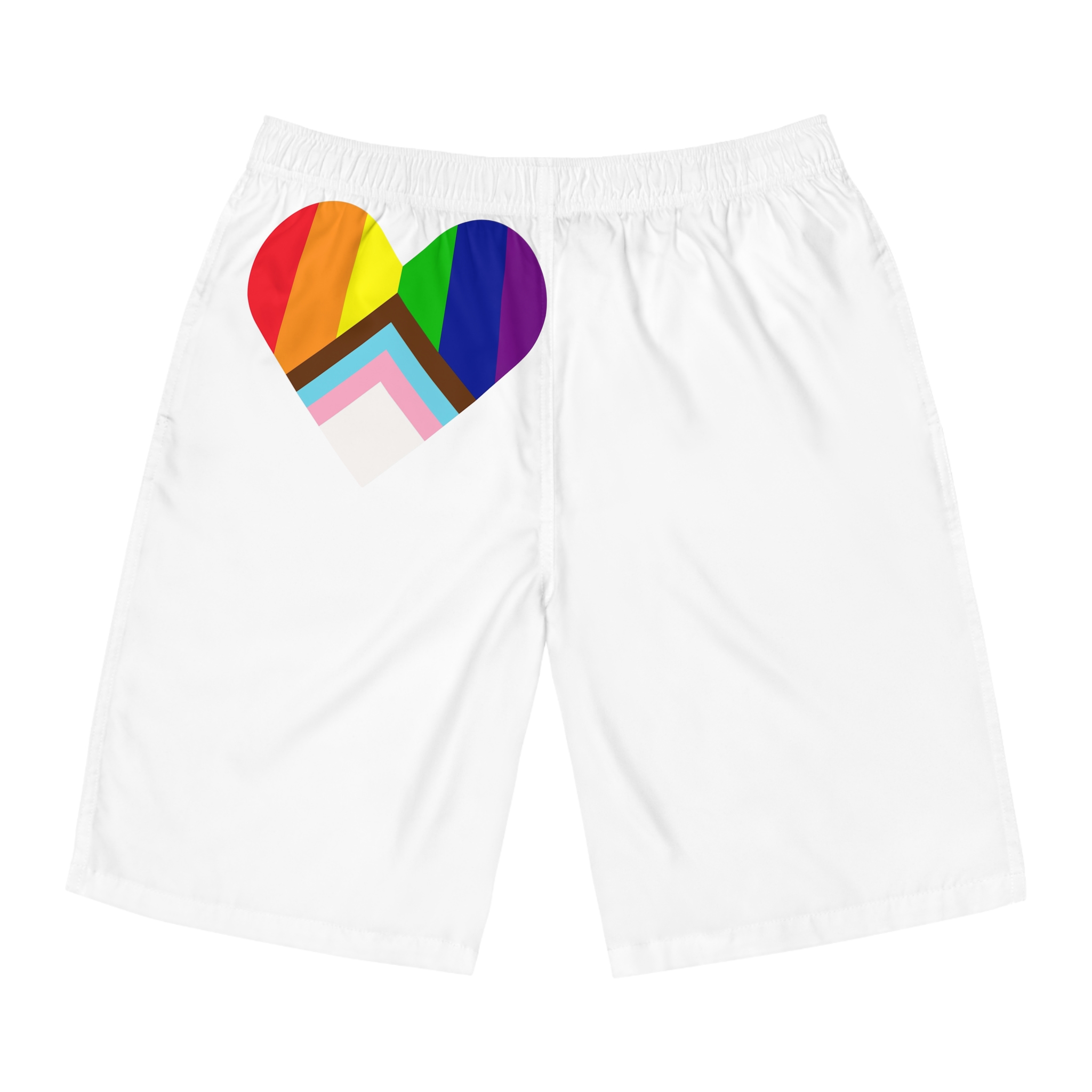 Updated Pride Flag Heart Shape Mens Board Shorts Aop