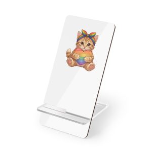Cute Kitten Holding Rainbow Heart Pride Month Tshirt Design Mobile Display Stand For Smartphones