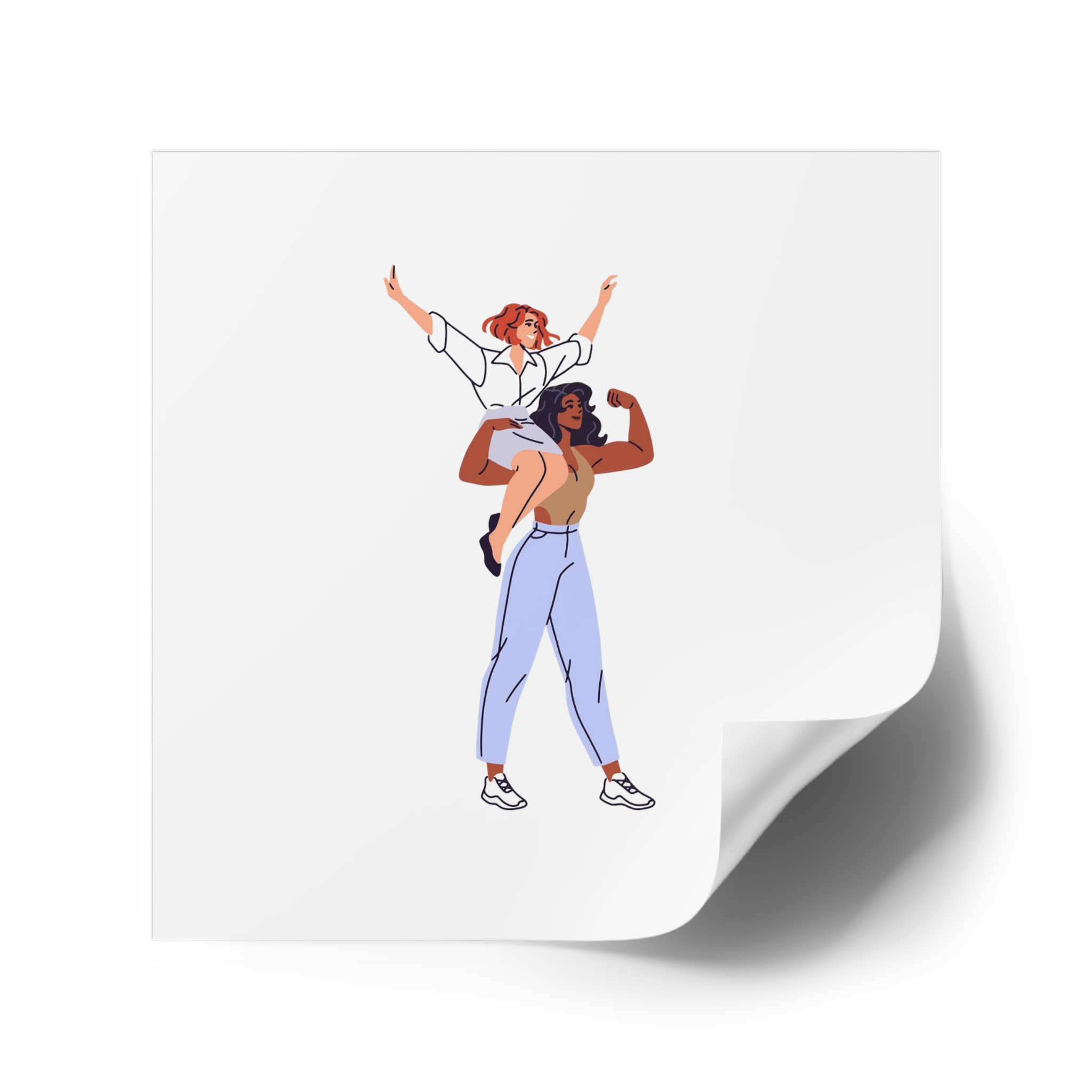 Happy Feminists Celebrate Success Winning Diverse Women Cheer Hands Up Support Feminism Strong Girl Holds Her Friend Shoulder Flat Isolated Vector Illustration White Background Laminate Stickers... - Image 42