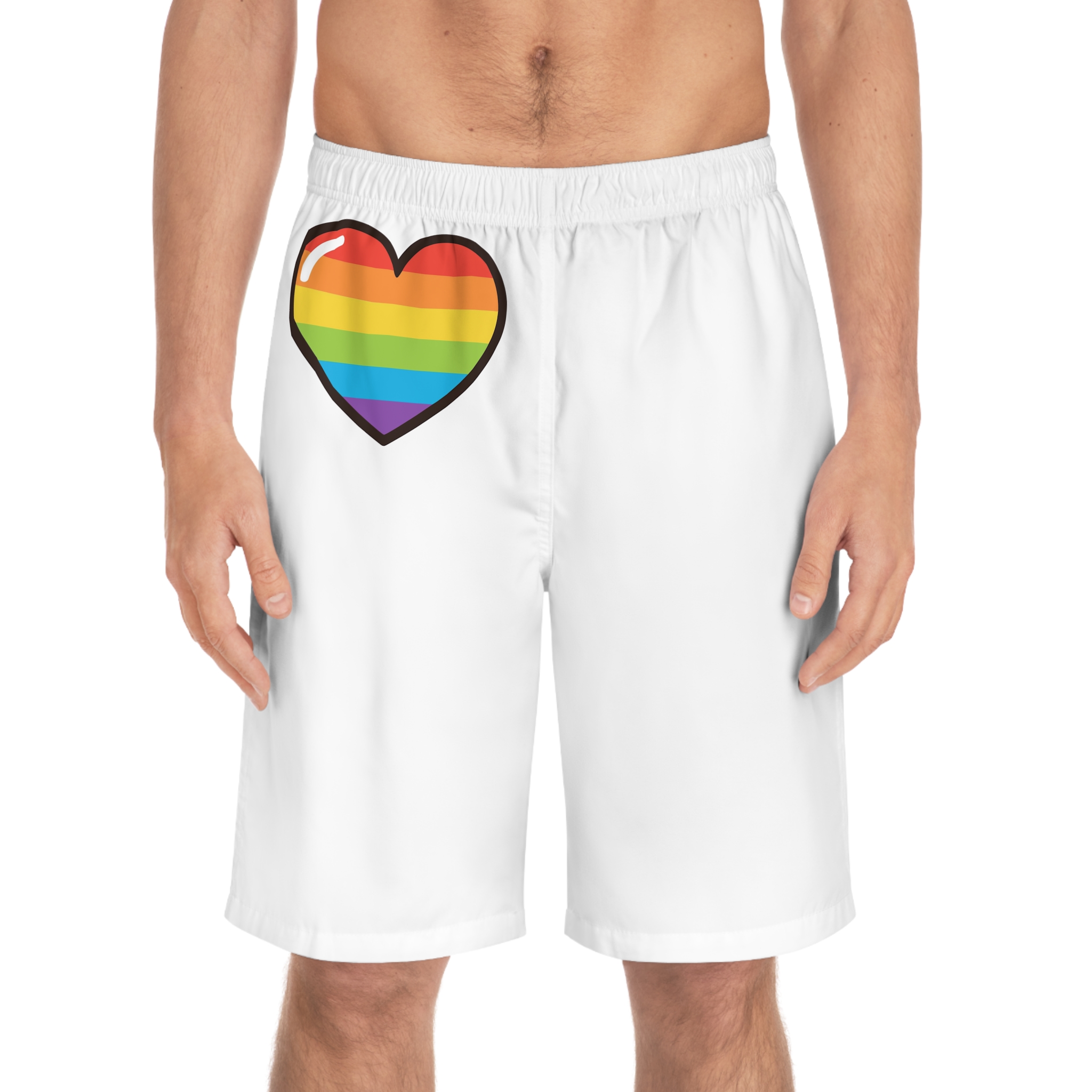 Lgbtq Pride Rainbow Heart Icon Mens Board Shorts Aop - Image 3