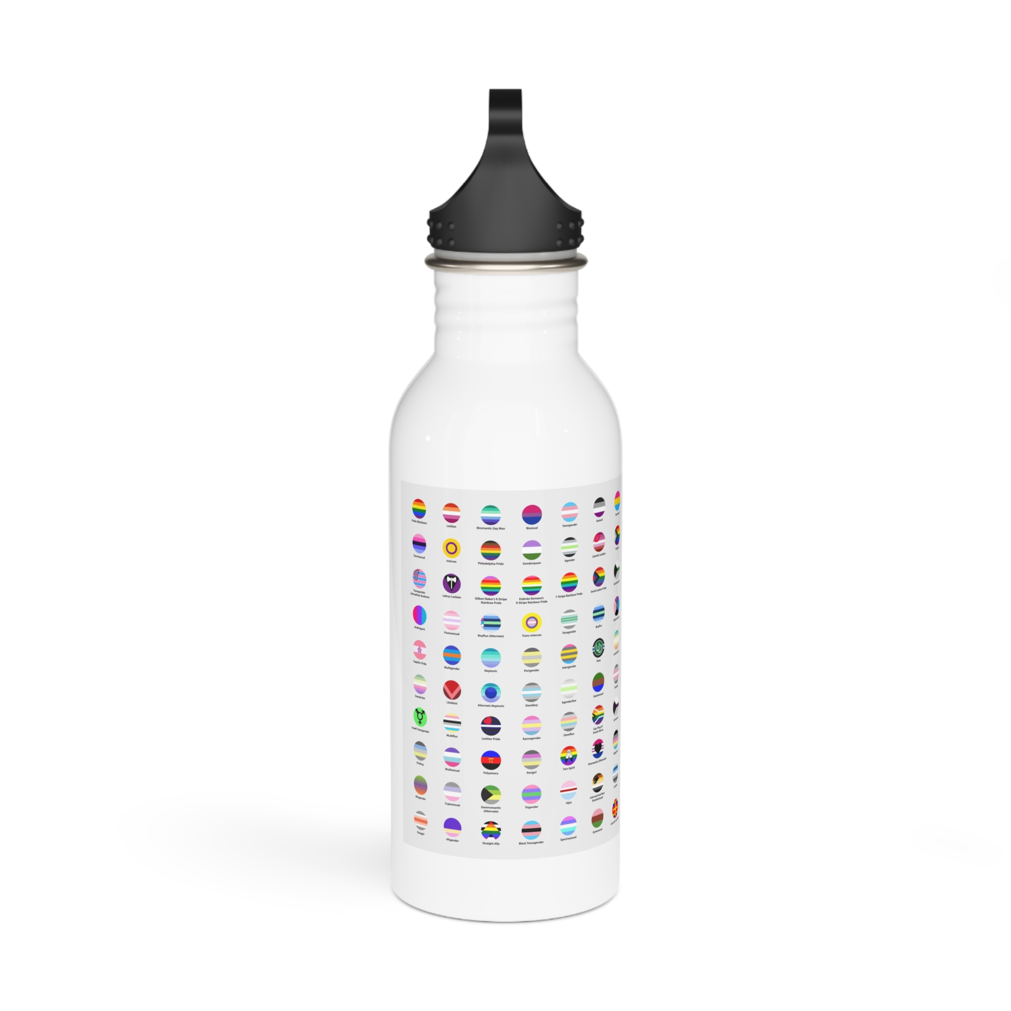Circular Lgbtq Pride Flags Collection Chart Representing Diverse Gender Sexual Identities Stainless Steel Water Bottle - Image 2