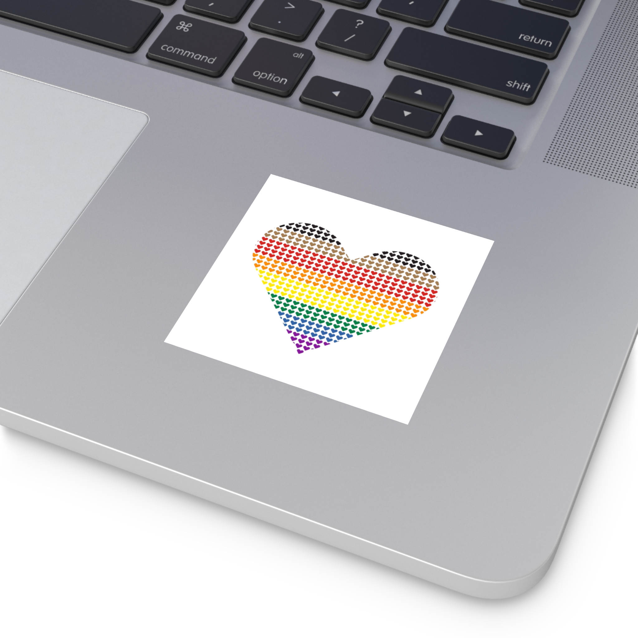 Pride Flag Heart Shape Icon With Heart Pattern Inside Heart Symbol With Black Brown Stripes Laminate Stickers Square - Image 15