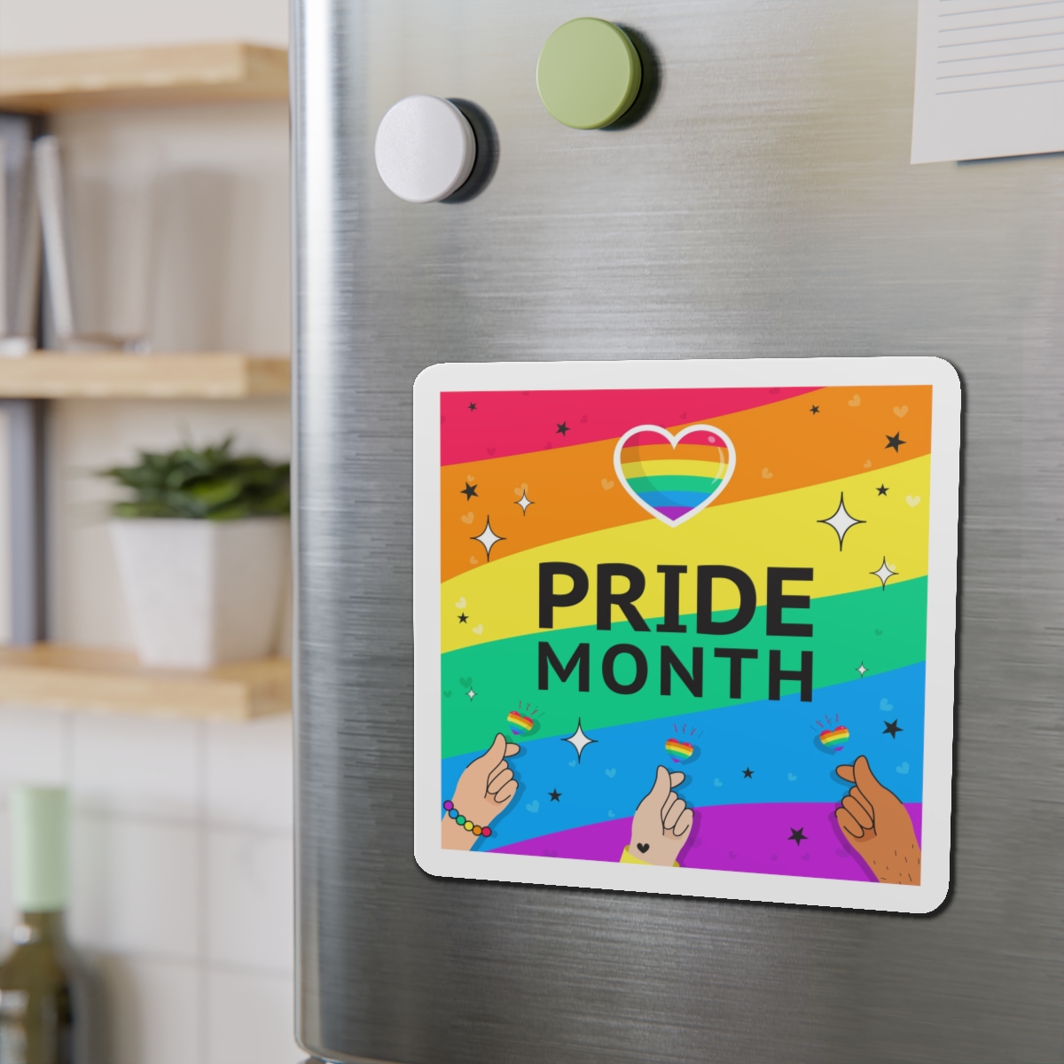 Pride Month Greeting Card Vector Illustration Hand Symbol Mini Heart Rainbow Flag Die Cut Magnets - Image 15