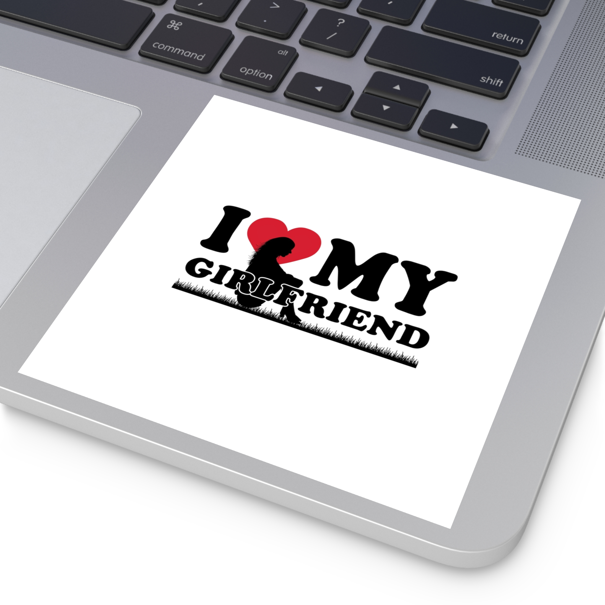I Love My Girlfriend With Heart Accompanied By Silhouette Girl Sitting Grass Field Laminate Stickers Square - Image 43
