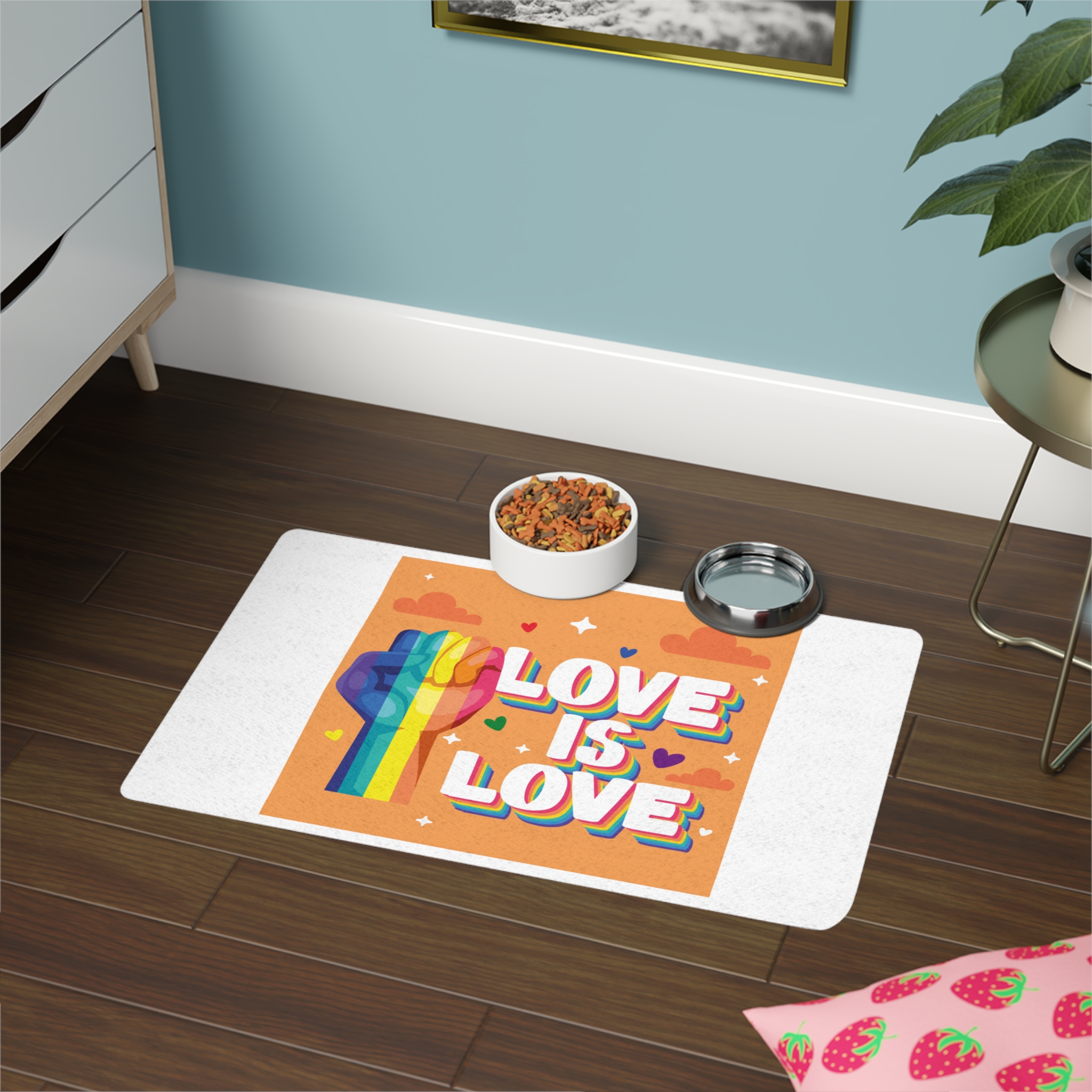 Love Is Love Lettering With Fist Pet Food Mat 12x18 - Image 4