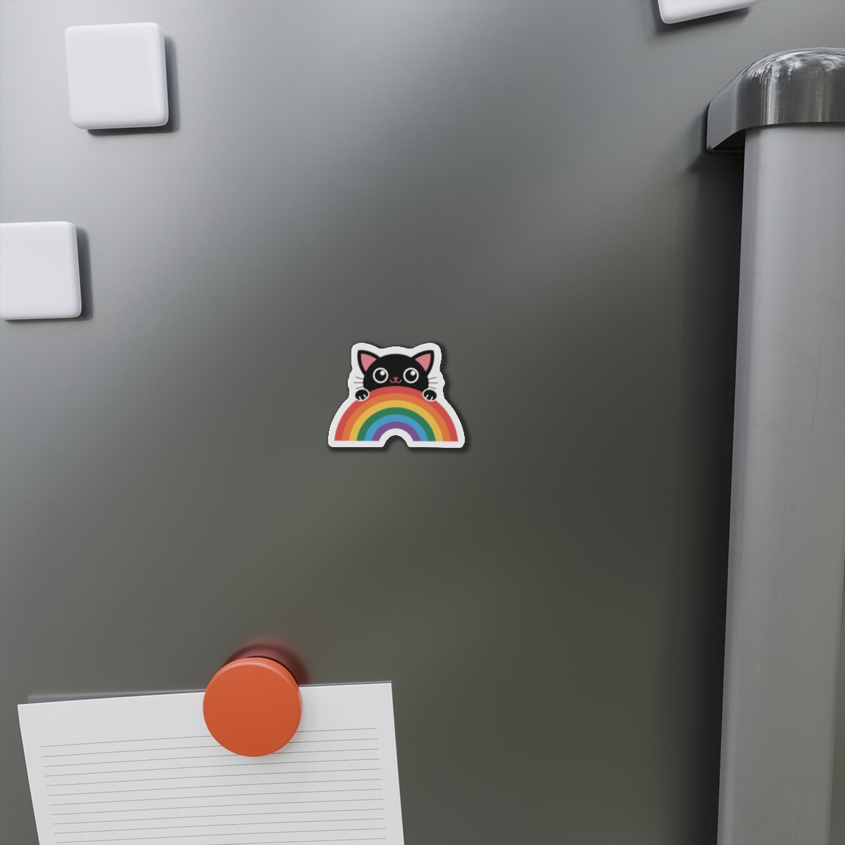 Black Cat With Rainbow Icon Pride Pet Design Vector Illustration Die Cut Magnets - Image 2