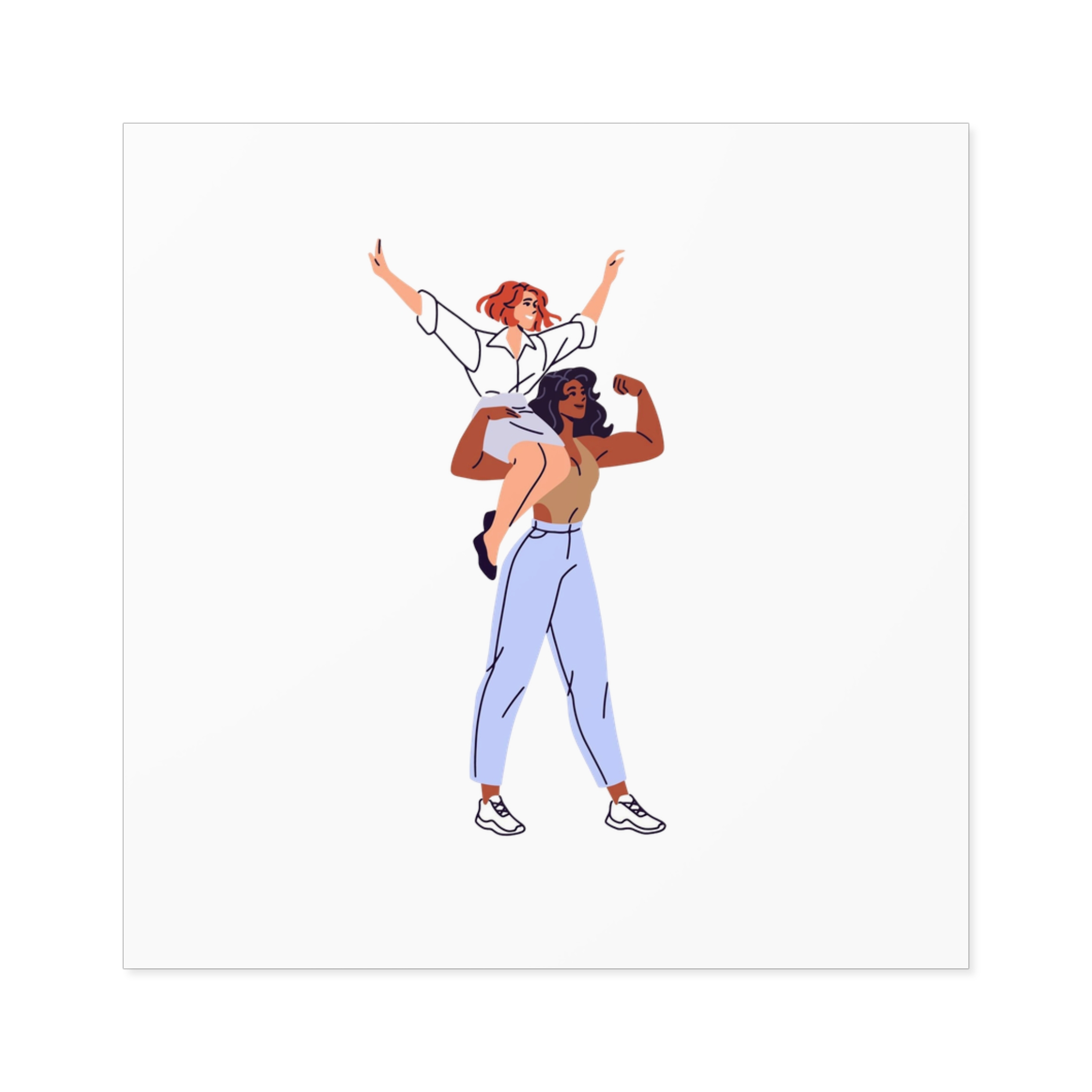 Happy Feminists Celebrate Success Winning Diverse Women Cheer Hands Up Support Feminism Strong Girl Holds Her Friend Shoulder Flat Isolated Vector Illustration White Background Laminate Stickers... - Image 17